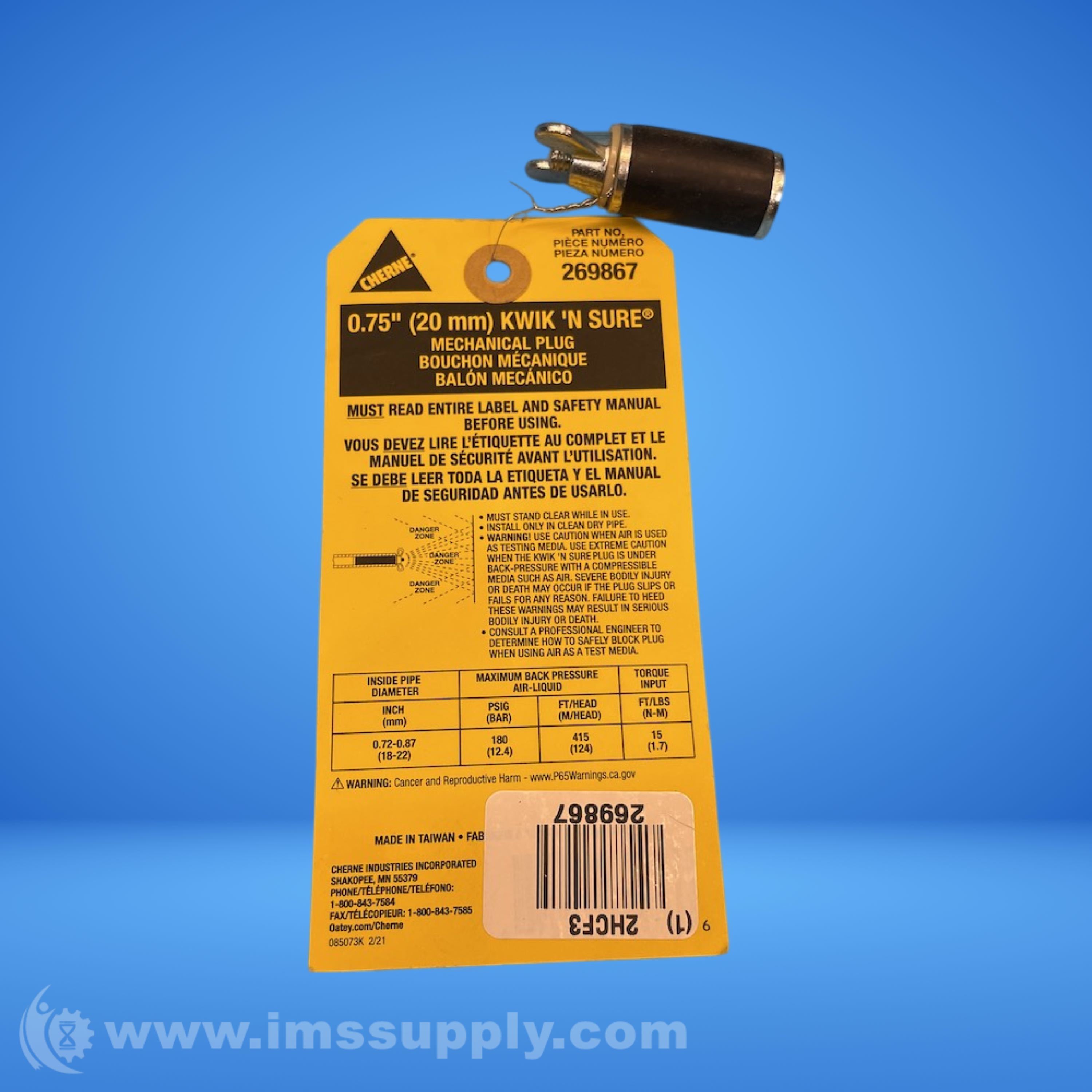 Cherne 269867 Kwik 'N Sure Plug - IMS Supply