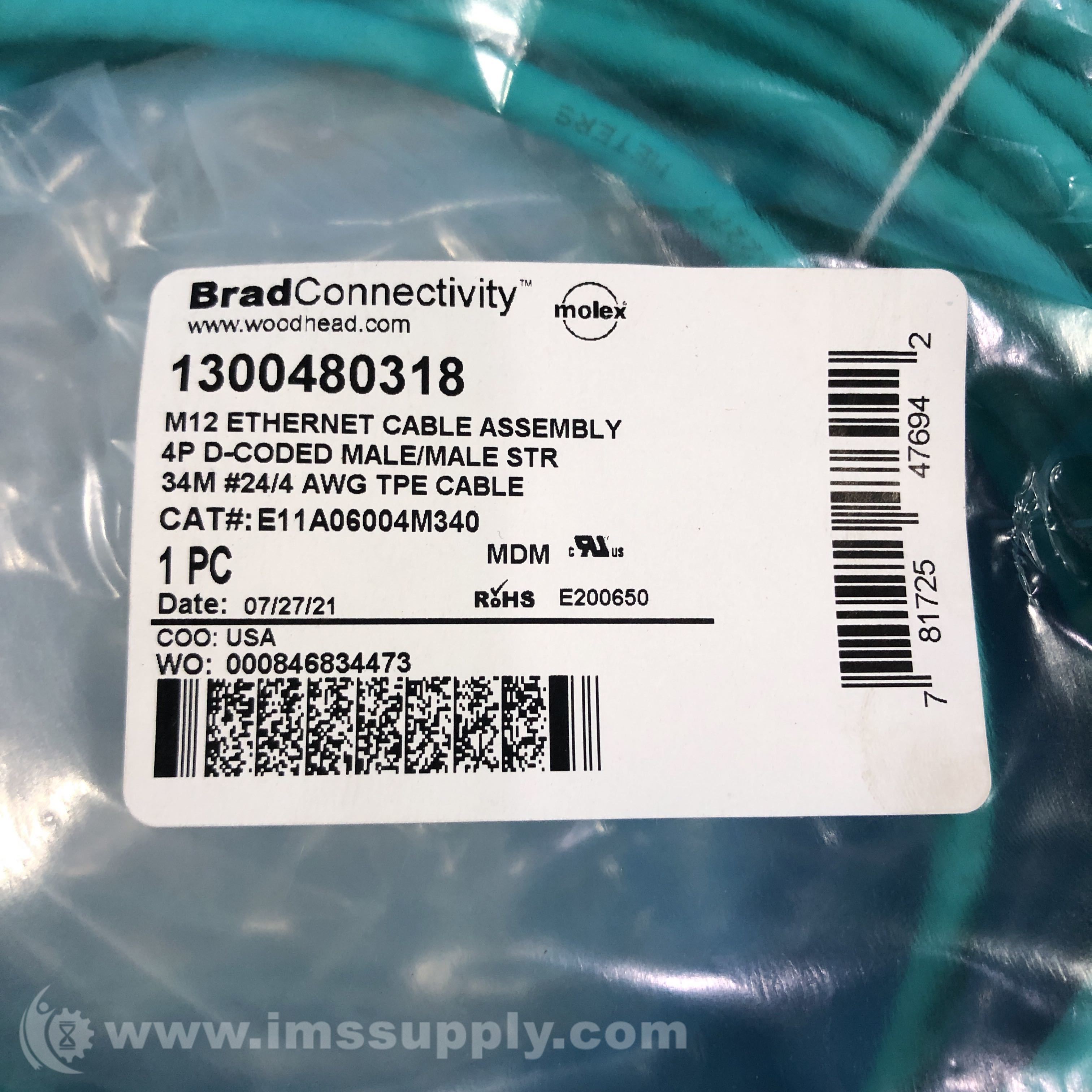 Molex 1300480318 M12 Cable Assembly IMS Supply