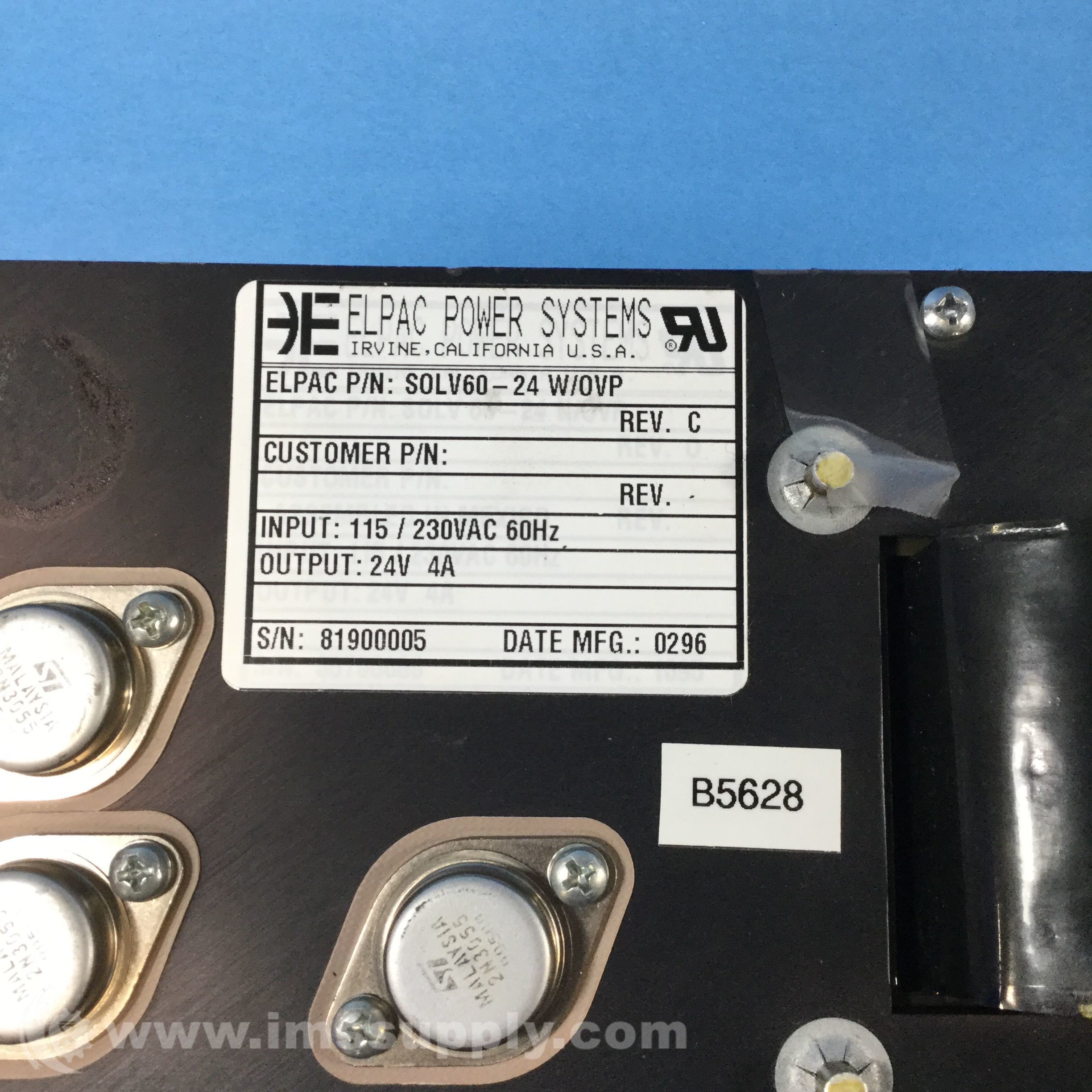 Elpac SOLV60-24 W/OVP 24V 4A Power Supply - IMS Supply