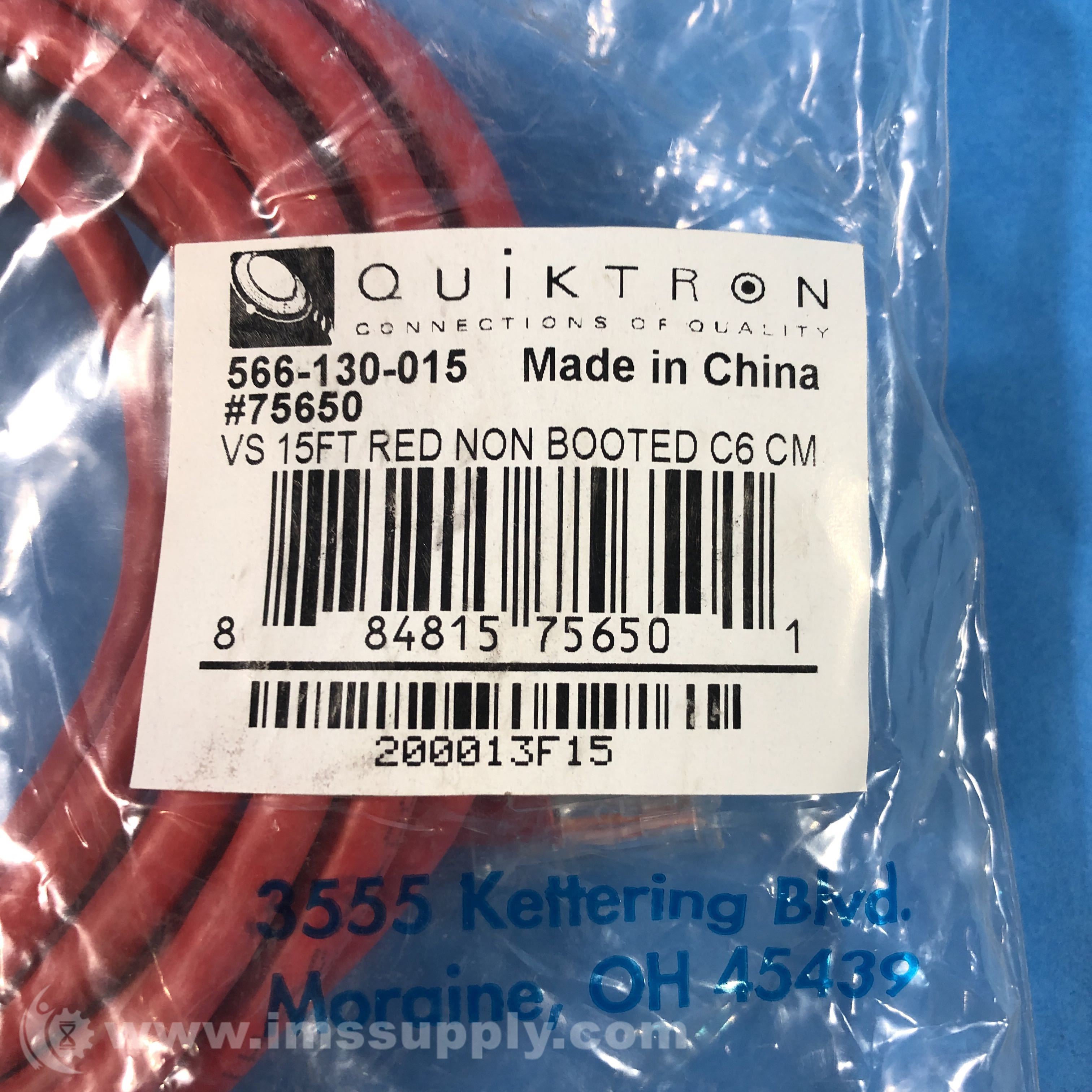 Quiktron 566130015 Patch Cord, CAT6, NonBooted, Red, 15 FT IMS Supply