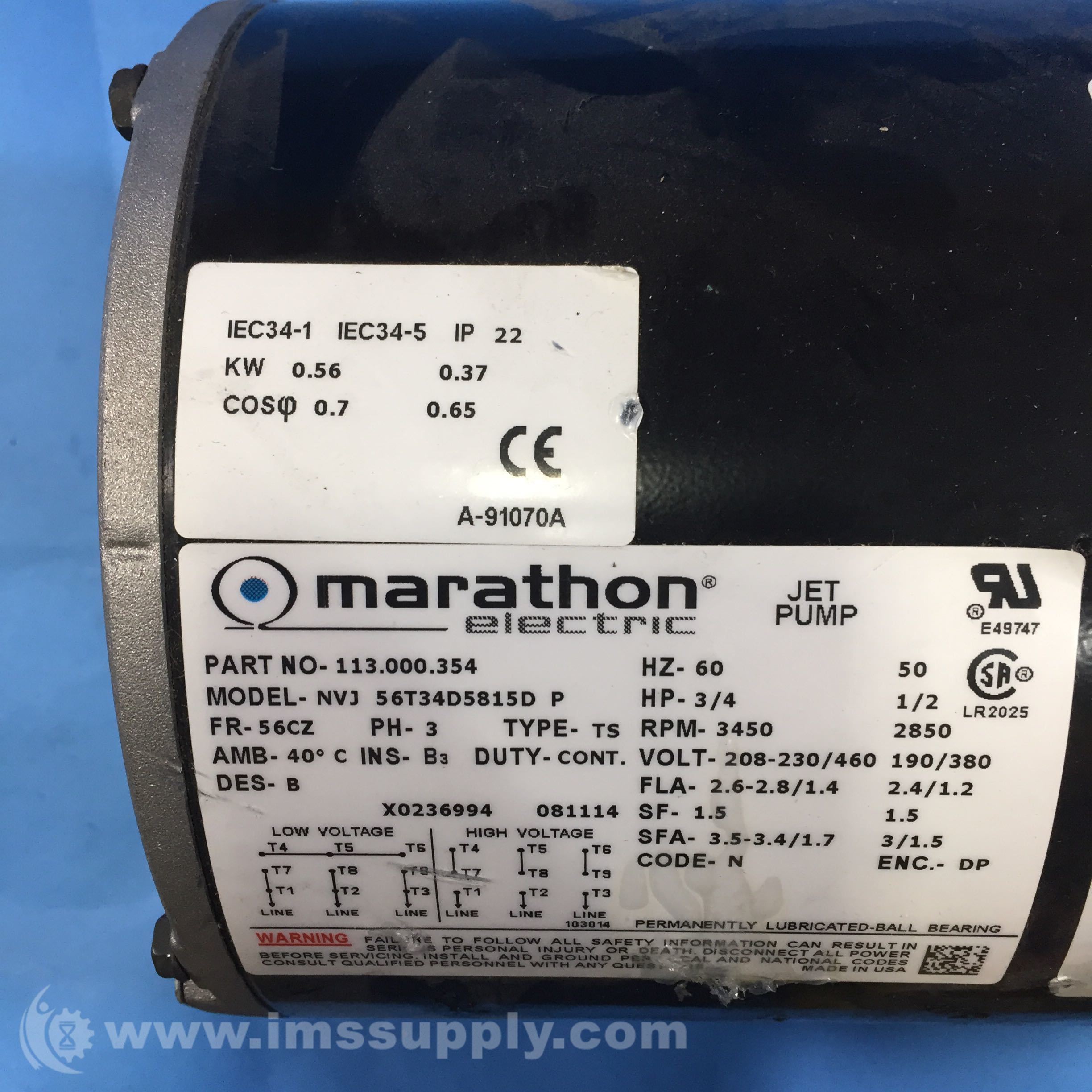 Marathon Electric 113.000.354 Jet Pump Motor IMS Supply