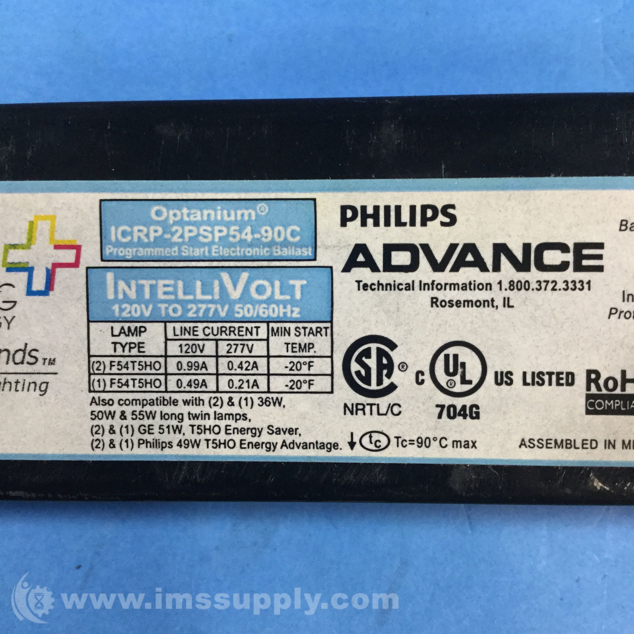 Philips ICRP2PSP5490C Programmed Start Electronic Ballast IMS Supply