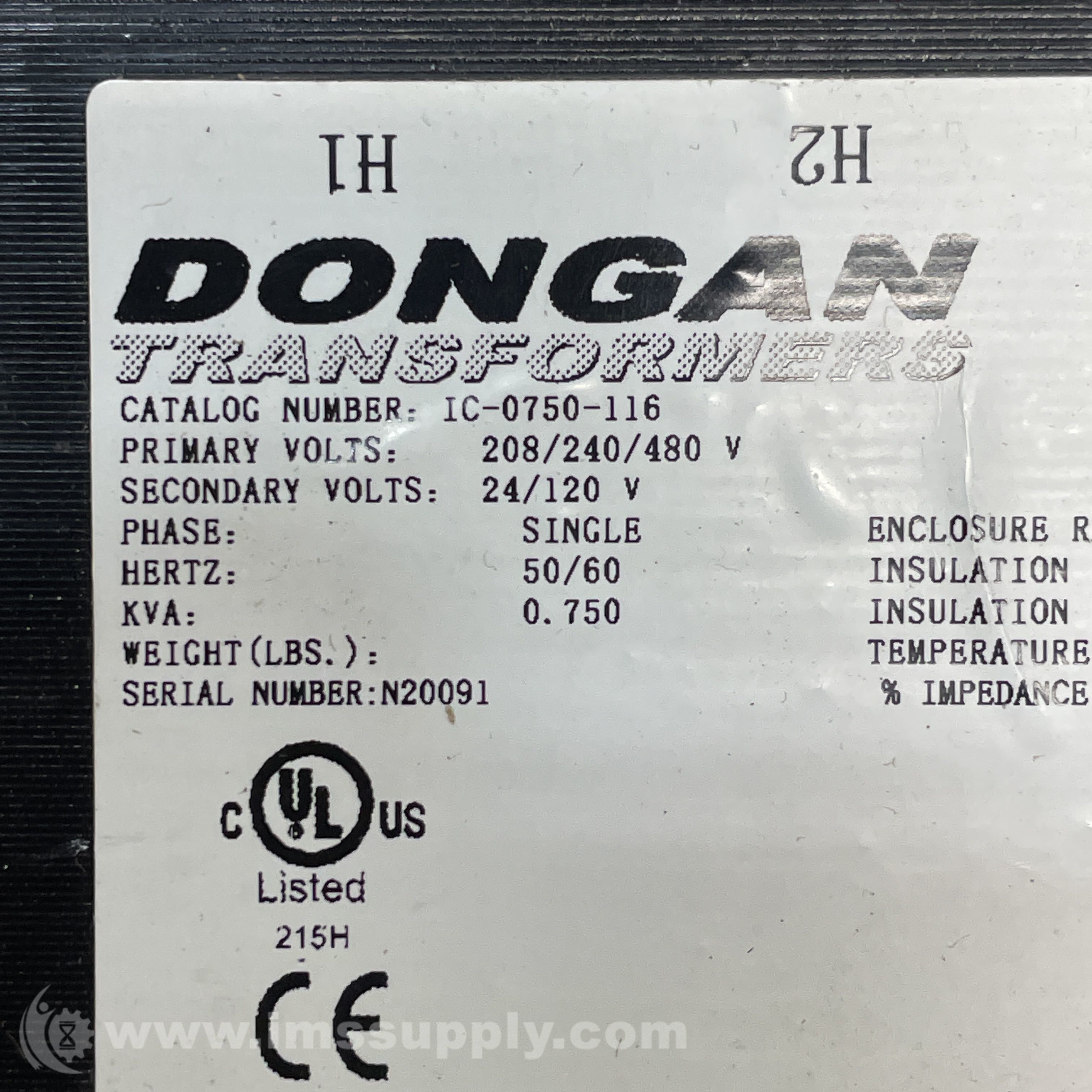 Dongan IC-0750-116 Single Phase Transformer - IMS Supply