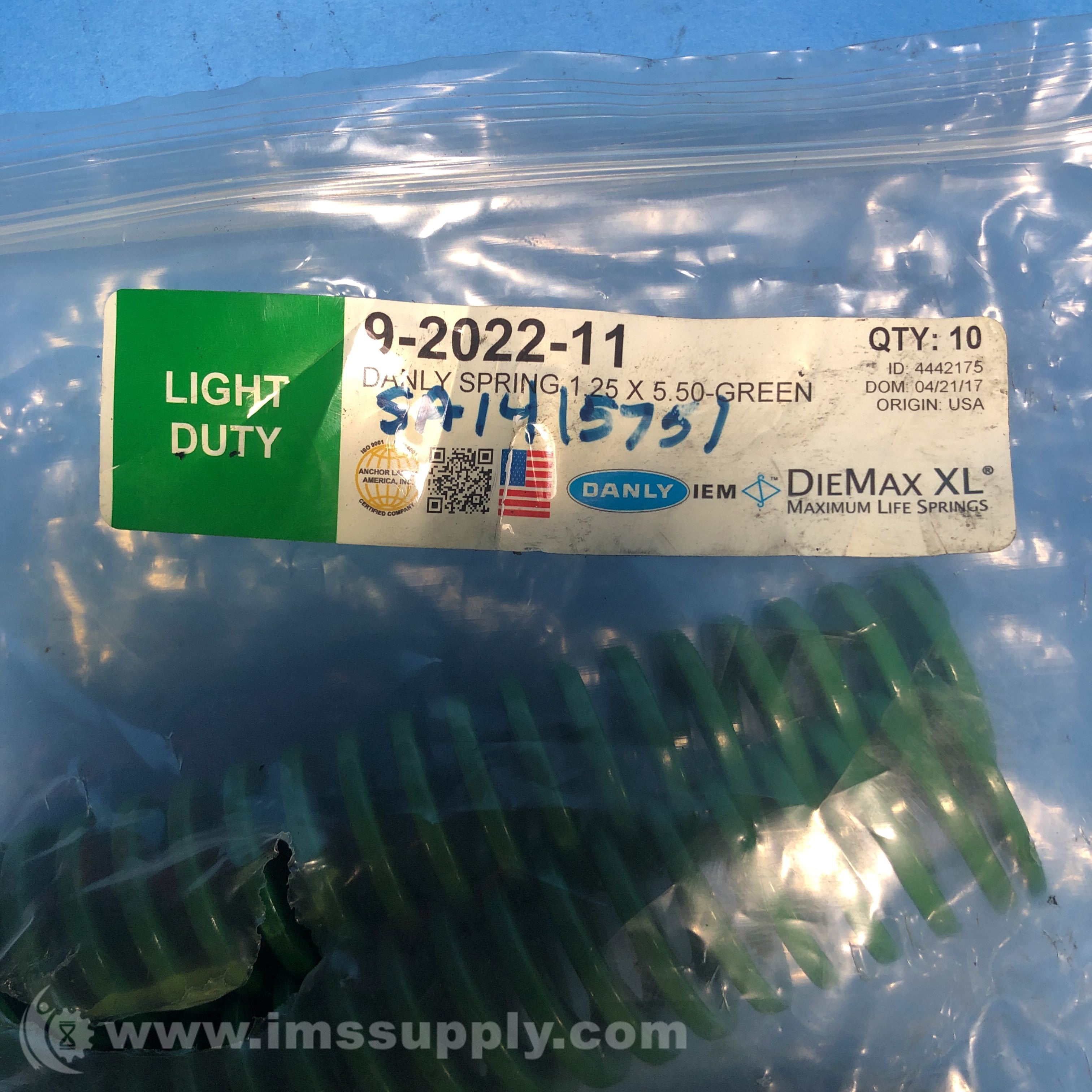 Danly 9202211 Green 11/4 x 51/2 Die Spring Set of 10 IMS Supply