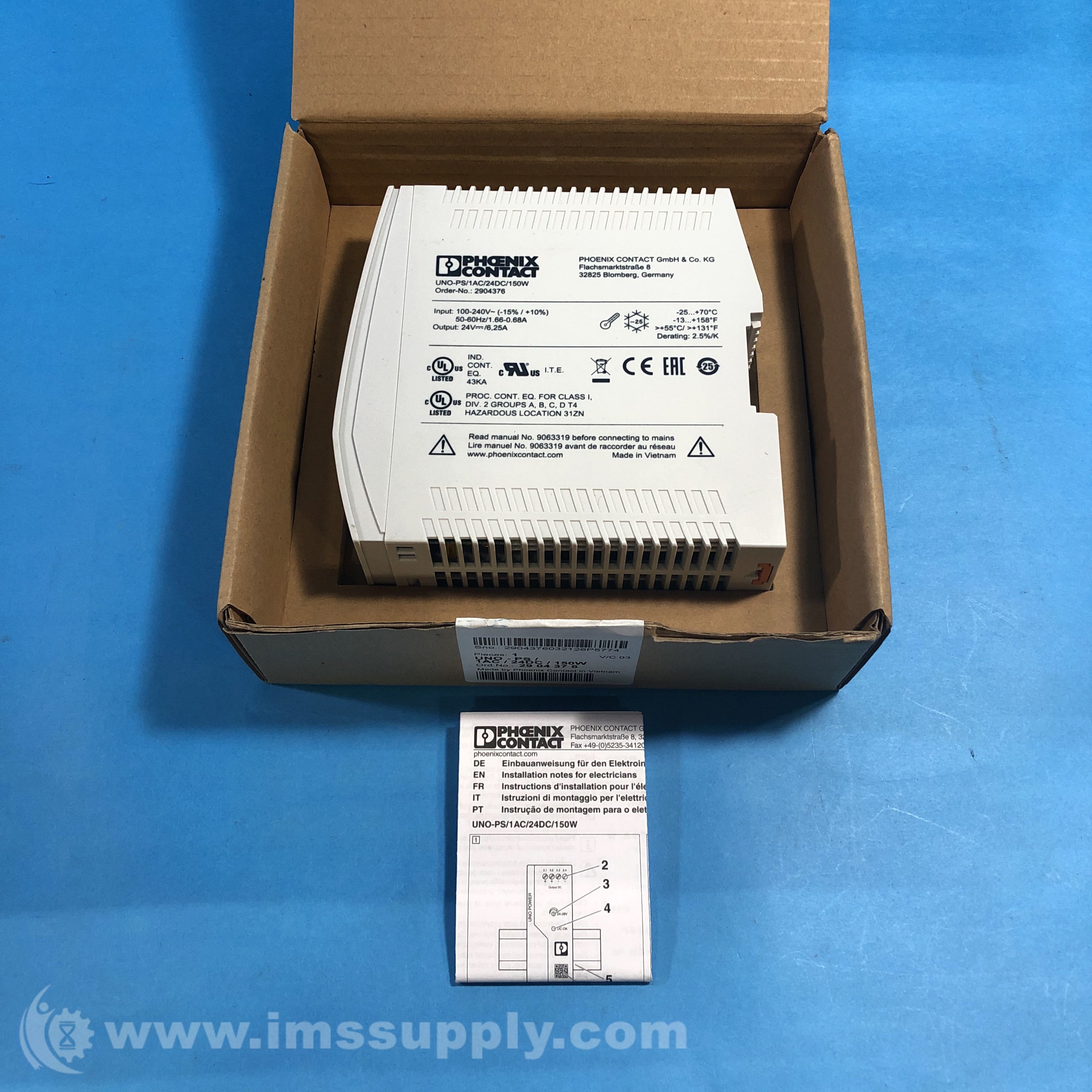 Phoenix Contact UNOPS/1AC/24DC/150W Power Supply Unit IMS Supply