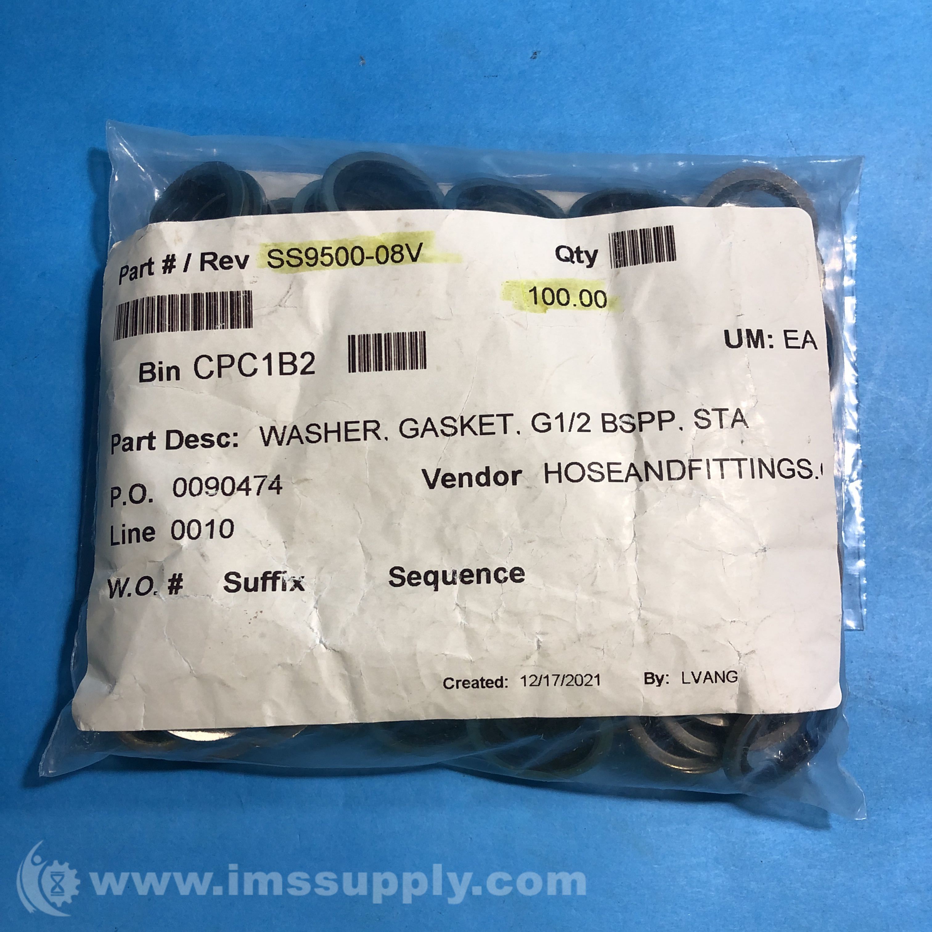 Adaptall Inc. SS9500-08V Bag of 100 SS Bonded Seal For BSPP Threa - IMS ...