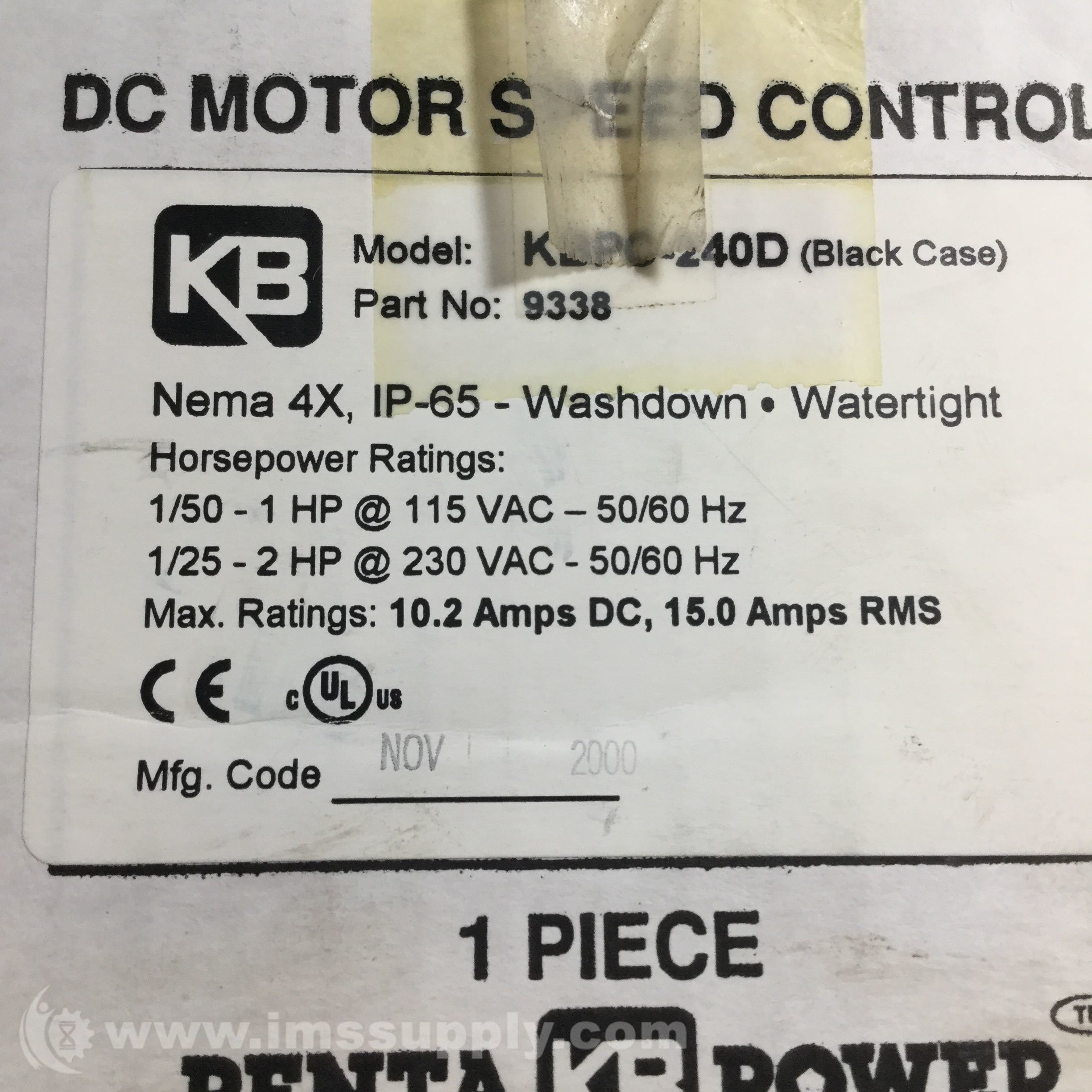 KB Electronics KBPC240D DC Motor Speed Control IMS Supply