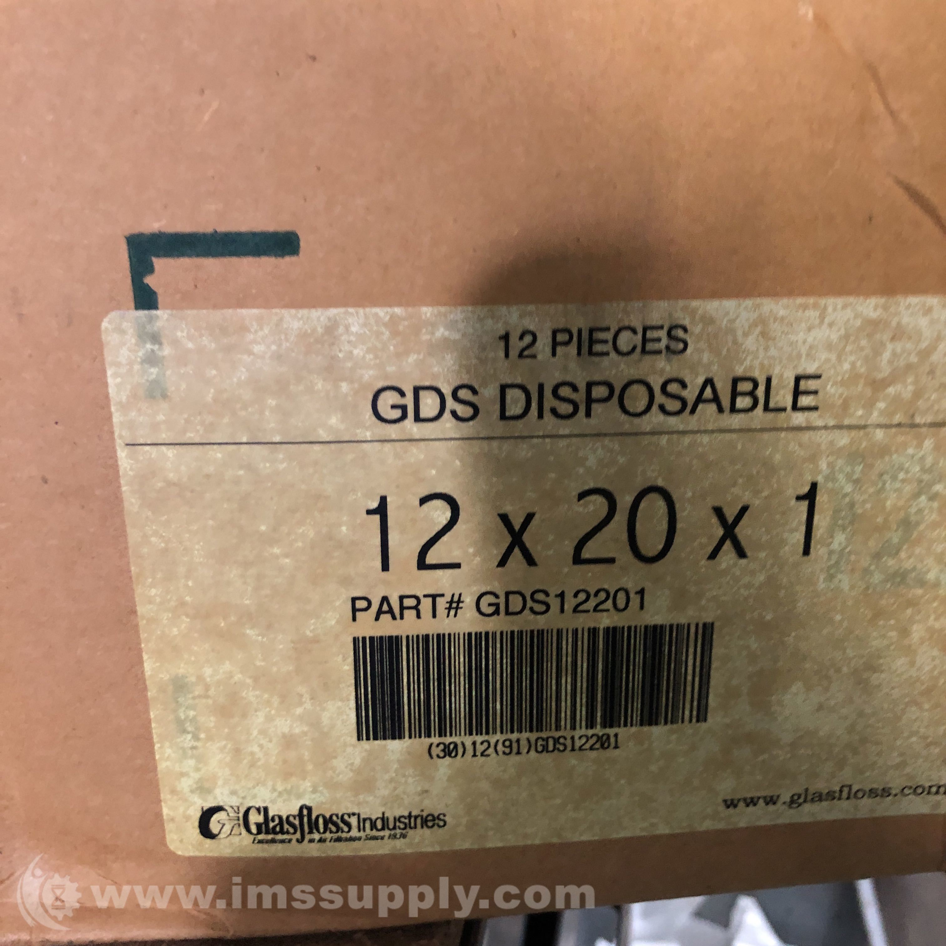 Glasfloss Industries GDS12201 Box of 12 12x20x1 Air Filters IMS Supply