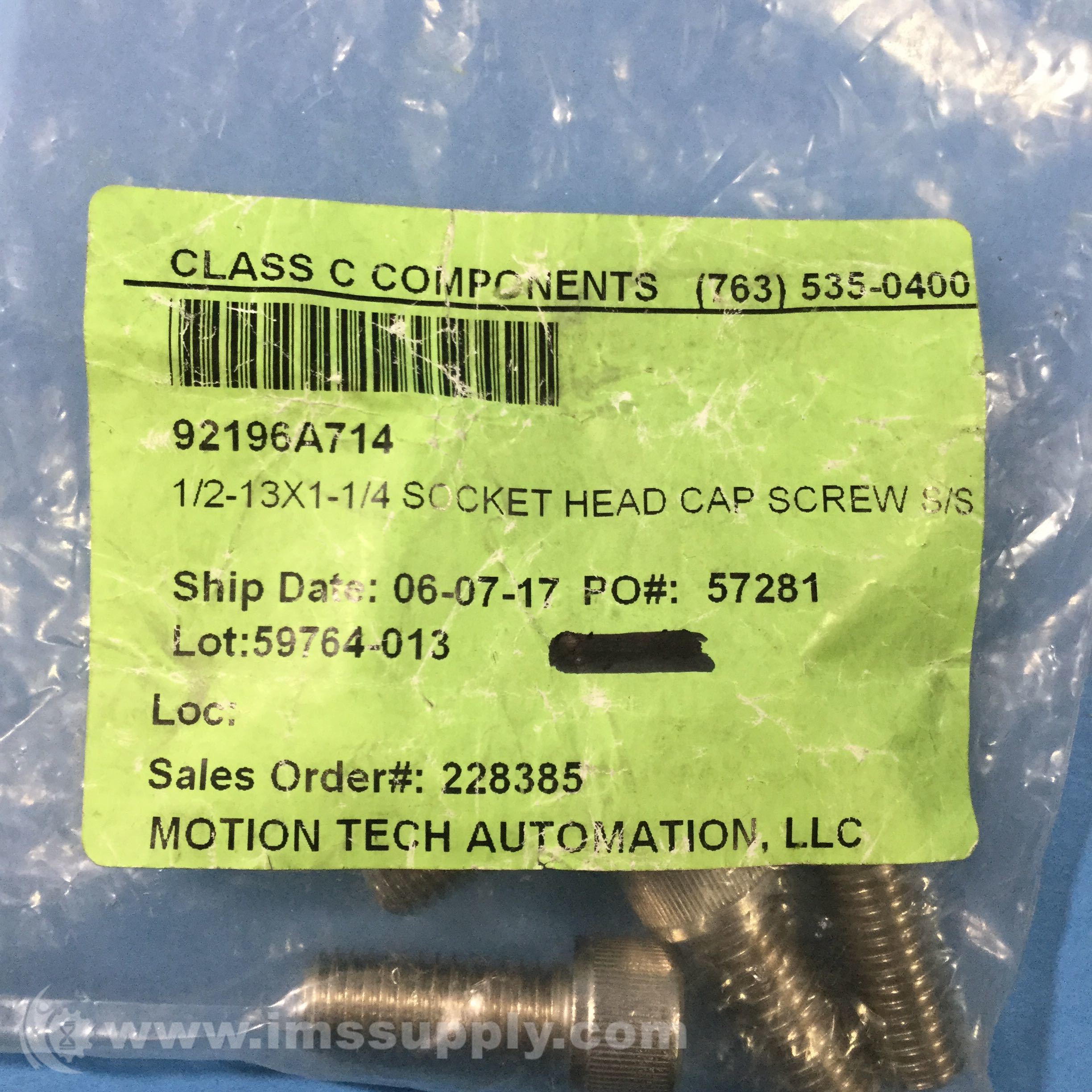 McMasterCarr 92196A714 Bag of 4 188 Stainless Socket Head Screw IMS