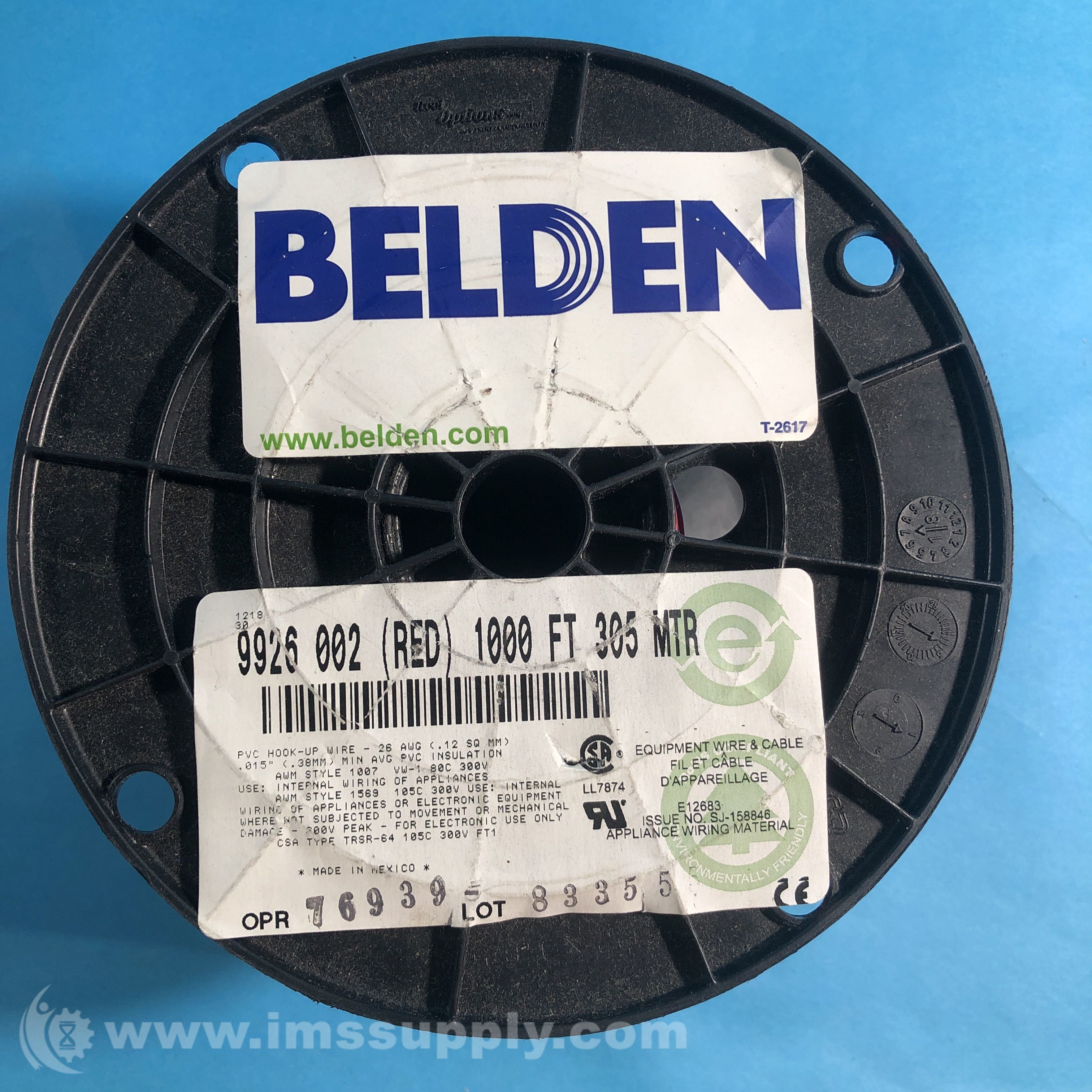 Belden 9926 002 Hookup Wire 26AWG1C PVC 1000ft SPOOL RED IMS Supply