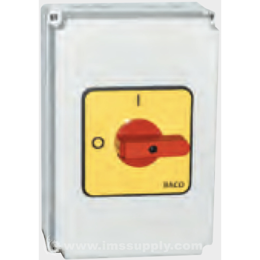 Baco Controls 0172572 100A 3P + NC/NO Disc Sw, Encl, Yel/Red Pad IMS