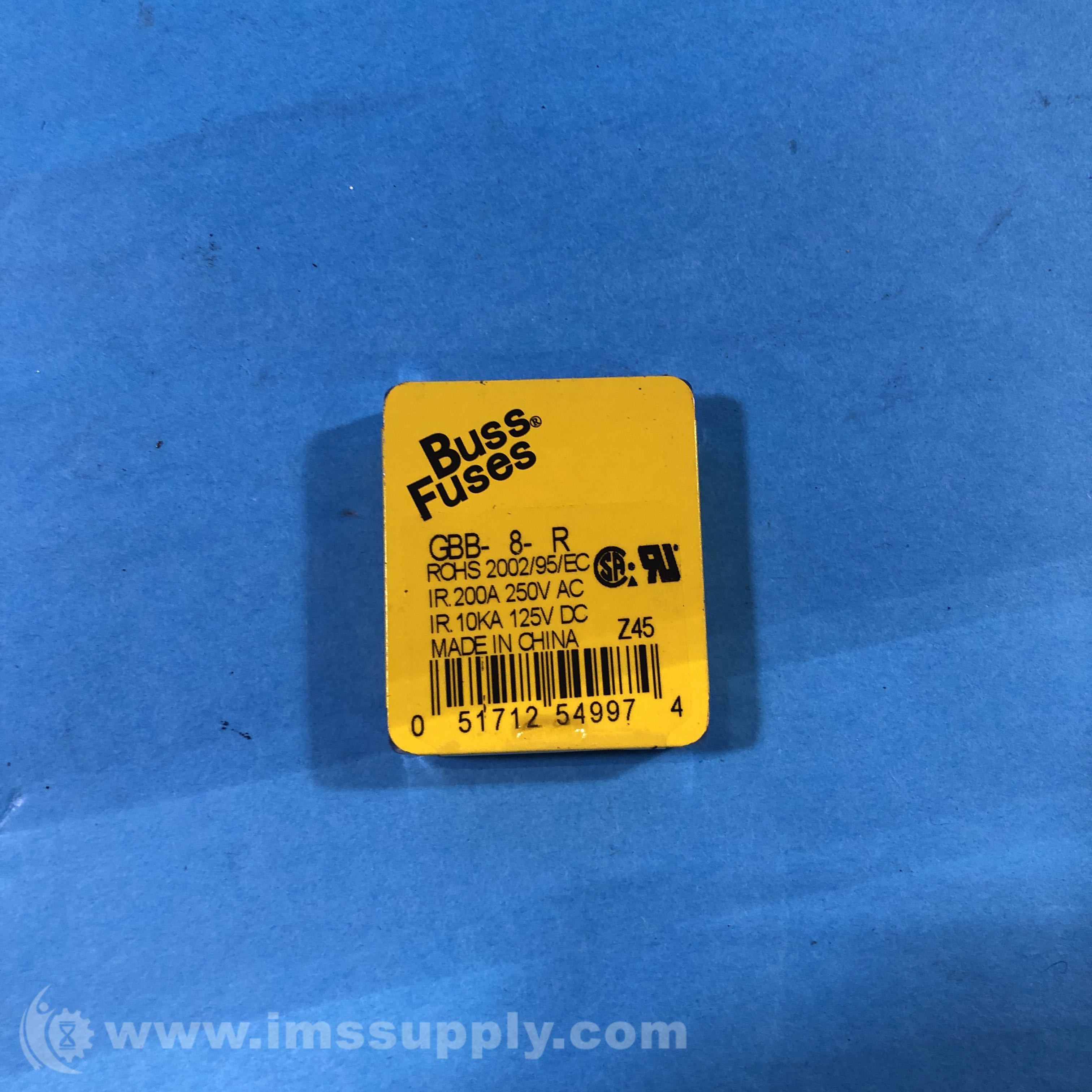 Buss GBB-8-R Pack of Cartridge Fuses Ceramic Very Fast Acting IMS Supply