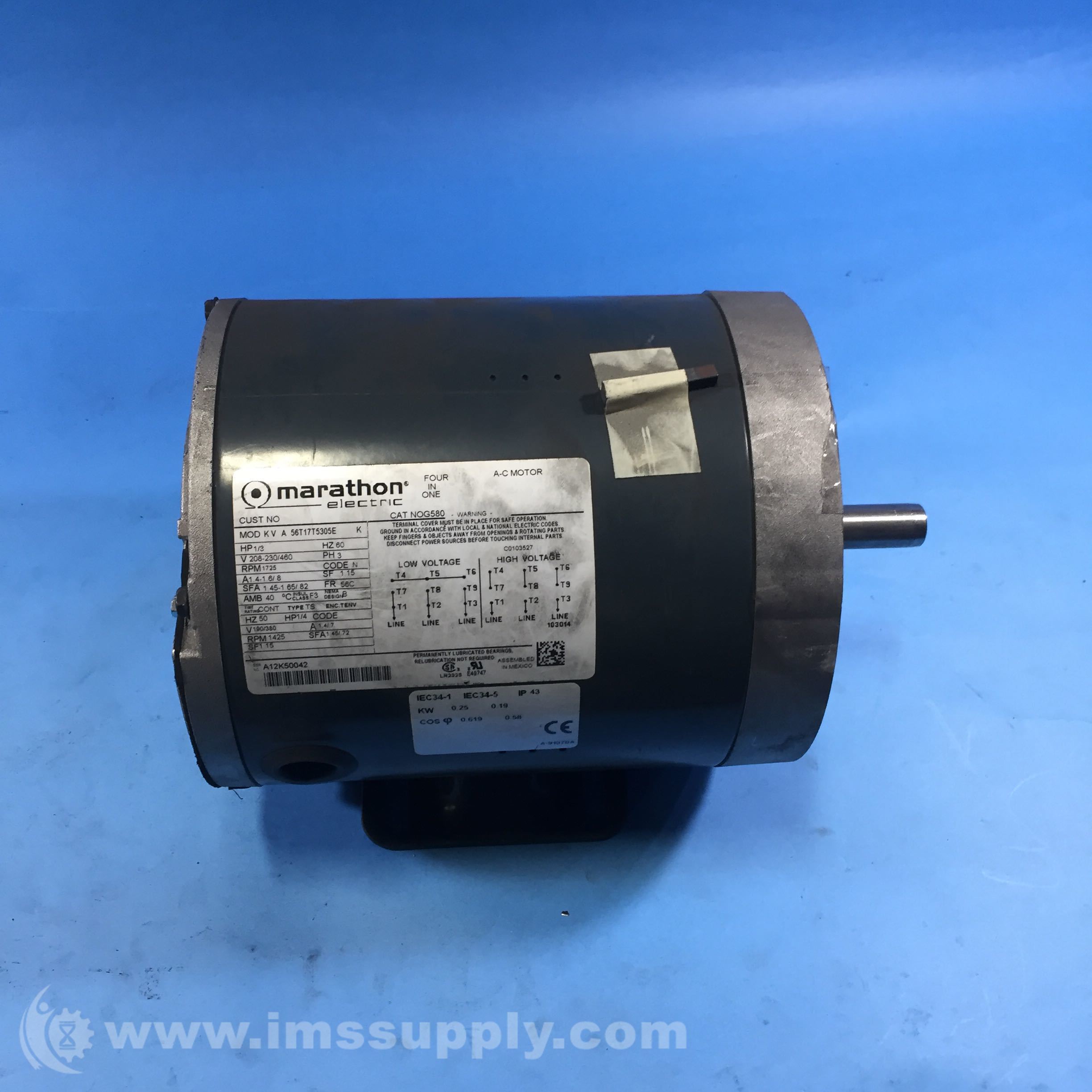 Marathon Electric Kv A 56t17t5305e Electric Ac Motor 1 3 Hp Ims Supply