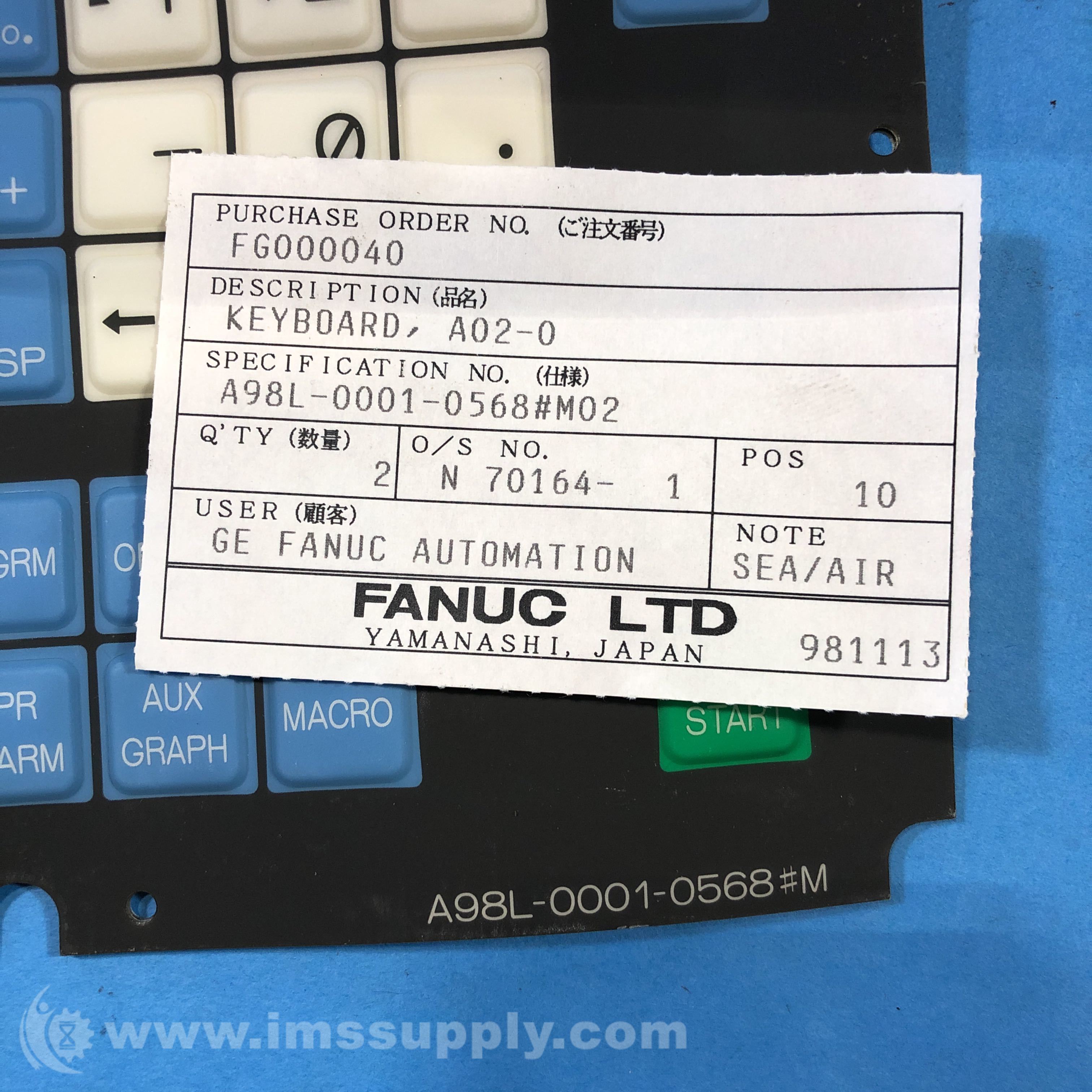 A98L-0001-0568#M Fanuc Membrane Operator KeyPad Keysheet Keyboard New 