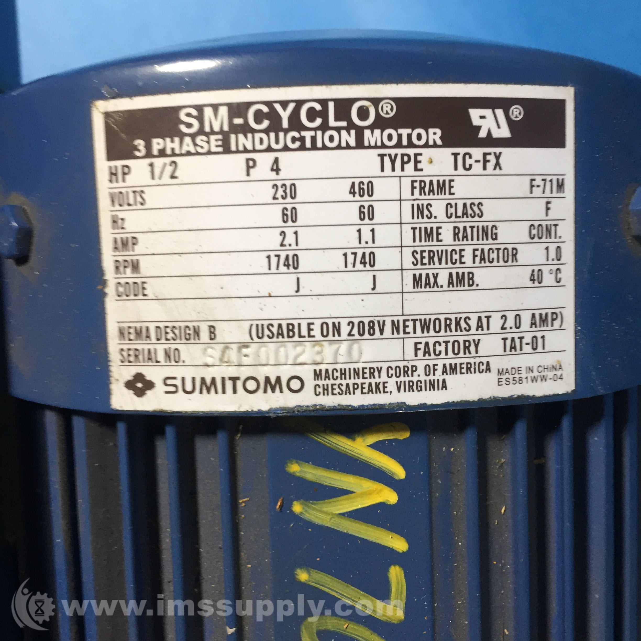 Sumitomo CNHM05-6120DBYA-231 SM-Cyclo 3-Phase Induction