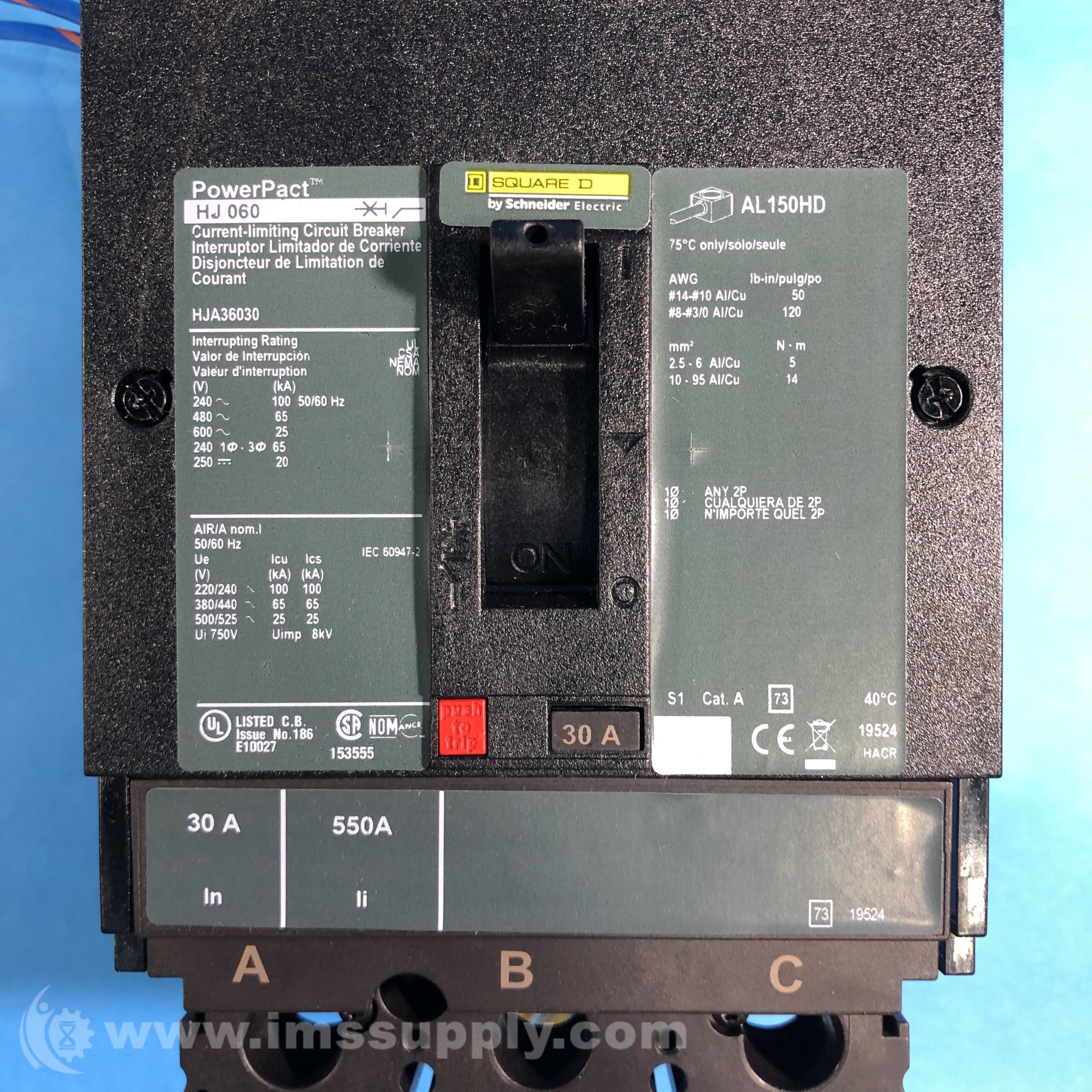 Square D HJ 060 ILine 15A PowerPact Circuit Breaker 3P IMS Supply