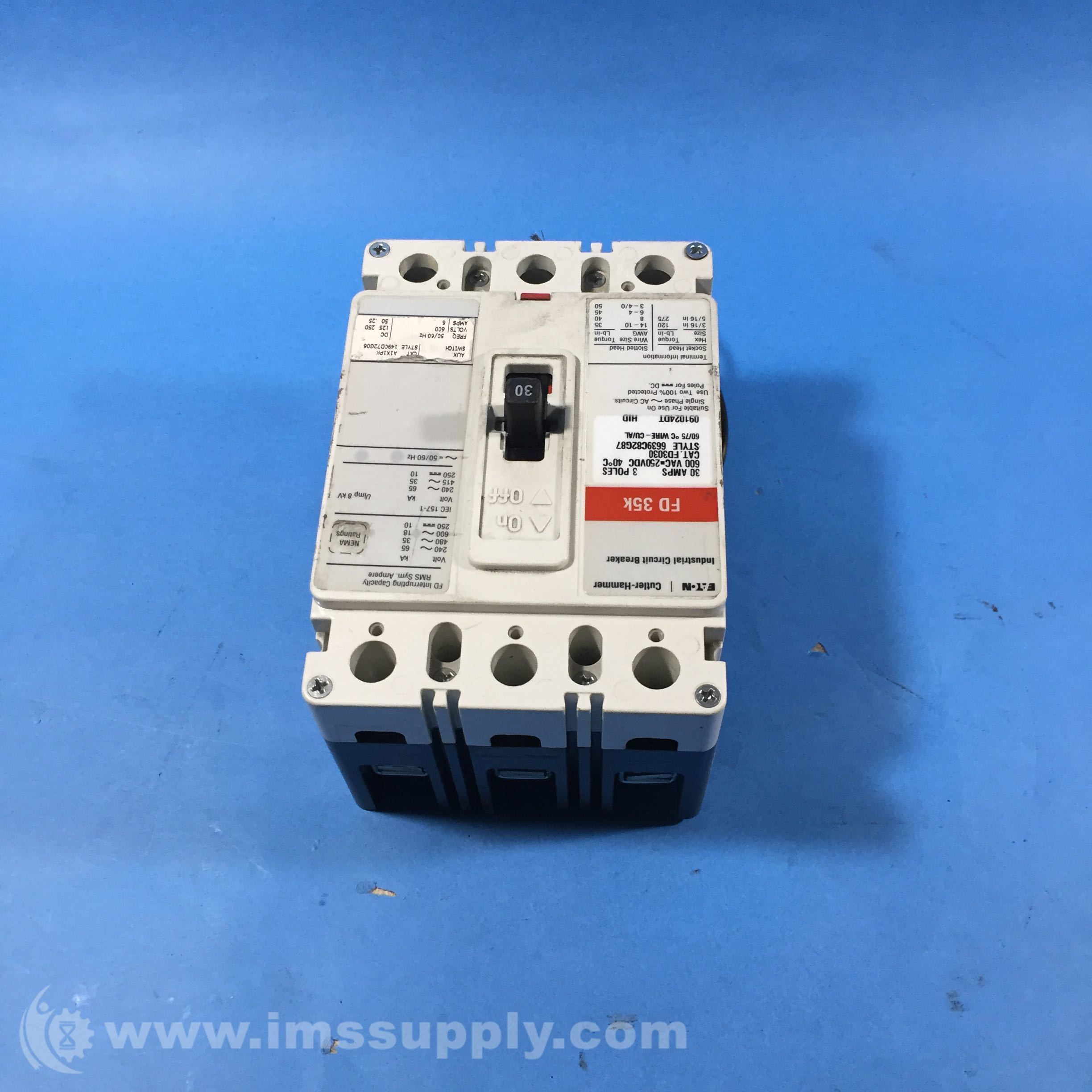 Eaton FD35K FDFrame Circuit Breaker 30Amps 600 VAC 250VDC IMS Supply