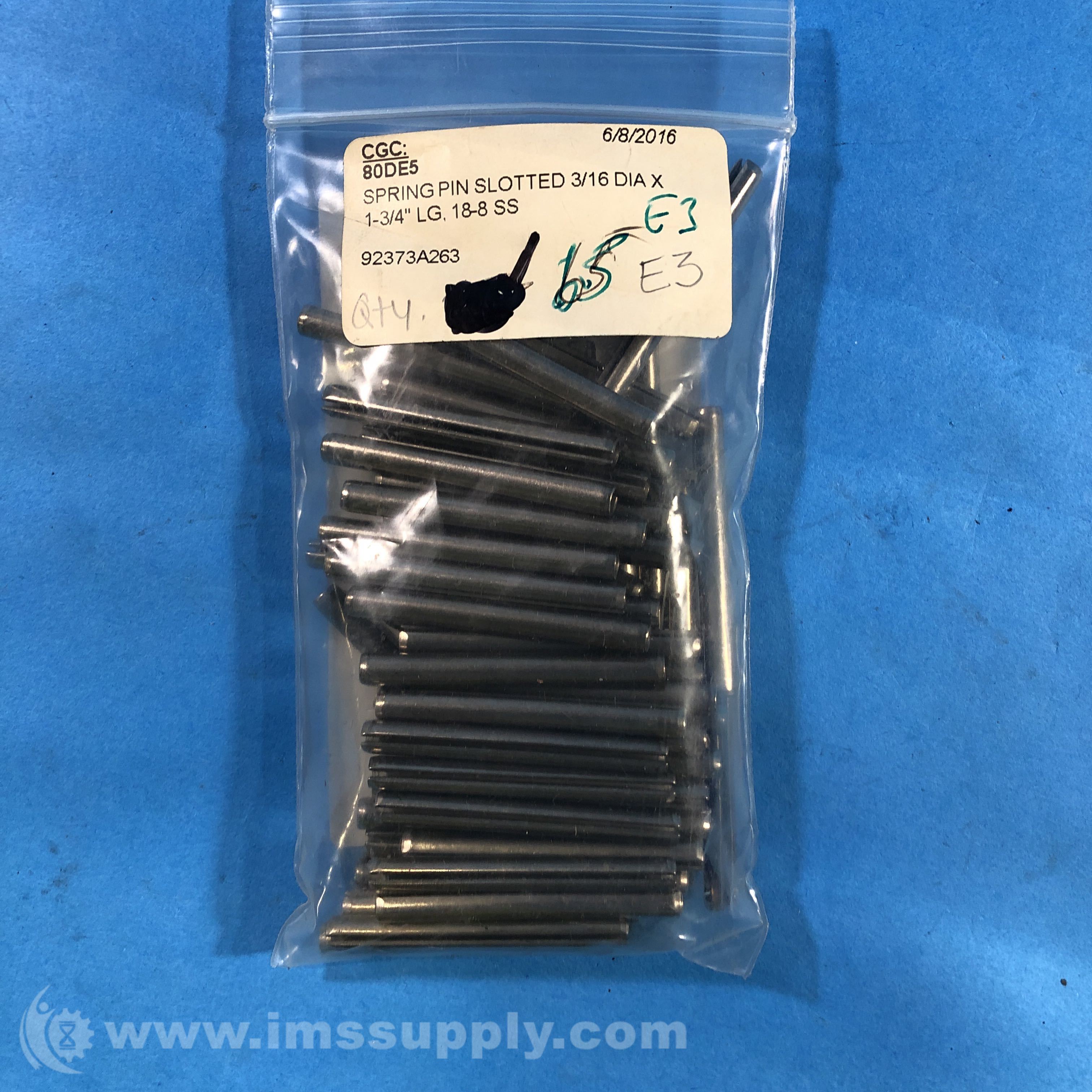 McMasterCarr 92373A263 Pack of 25 Slotted Spring Pin IMS Supply