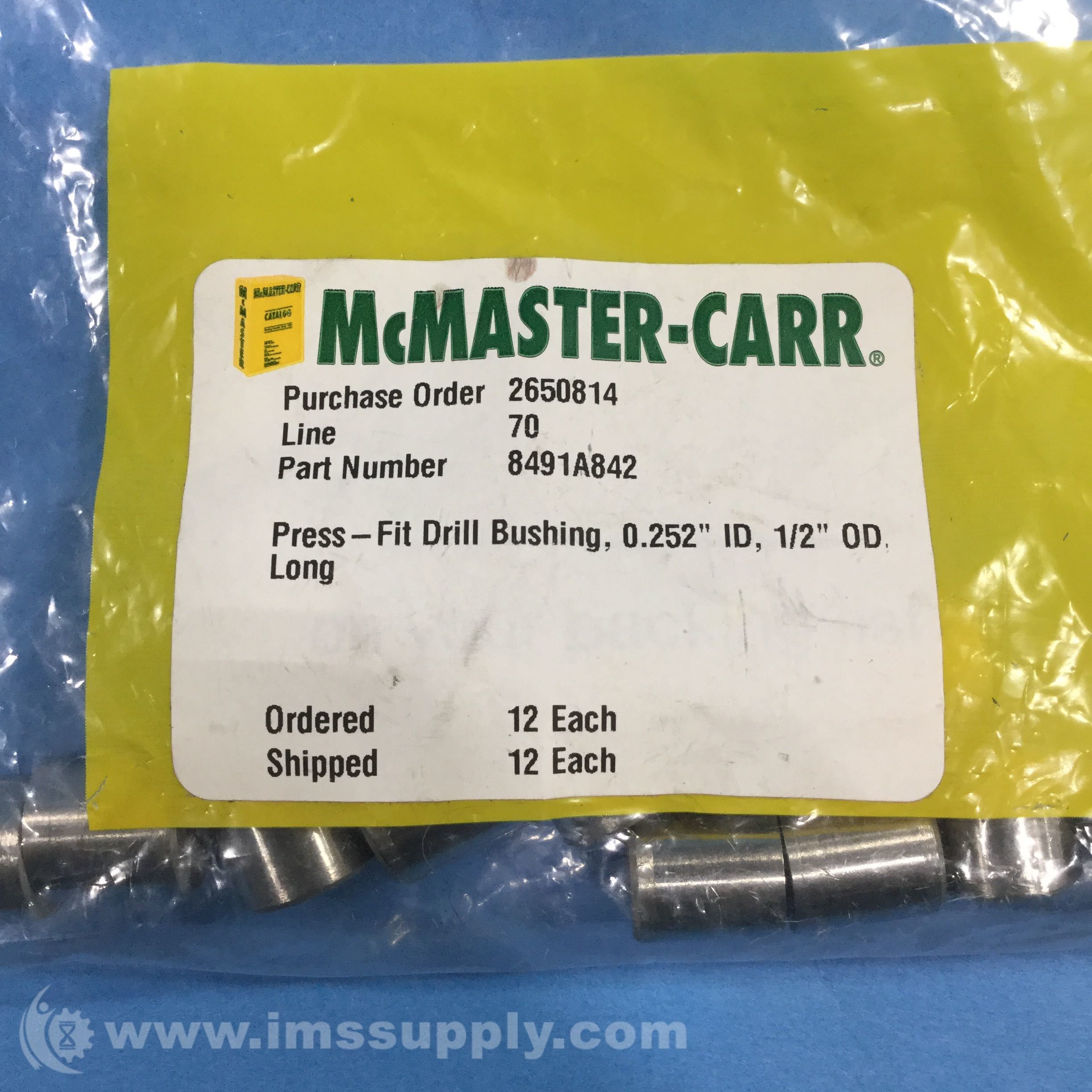 McMaster-Carr 8491A842 Press-Fit Drill Bushings, Bag of 12