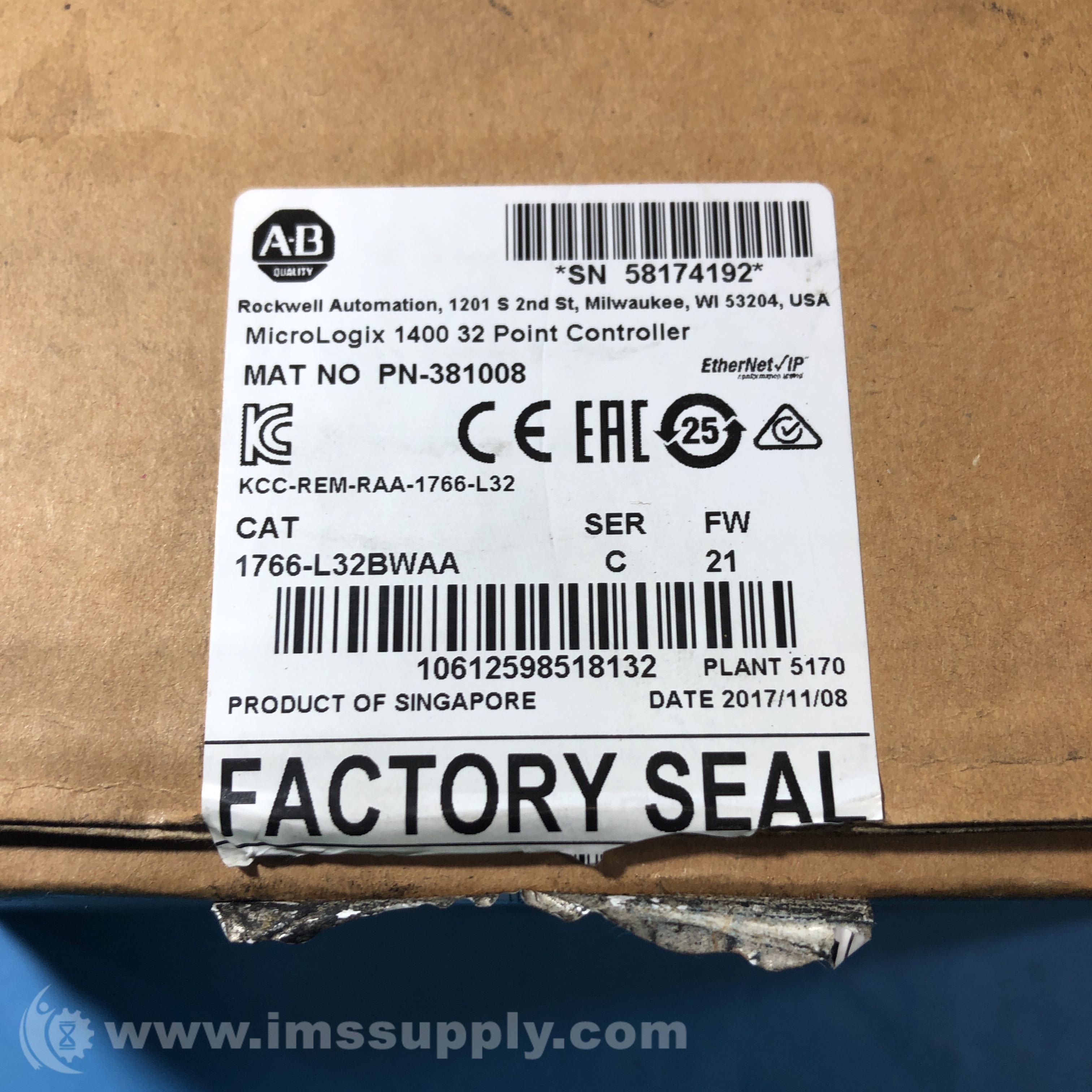 Allen Bradley 1766L32AWA Series C Micrologix 1400 Controller IMS Supply