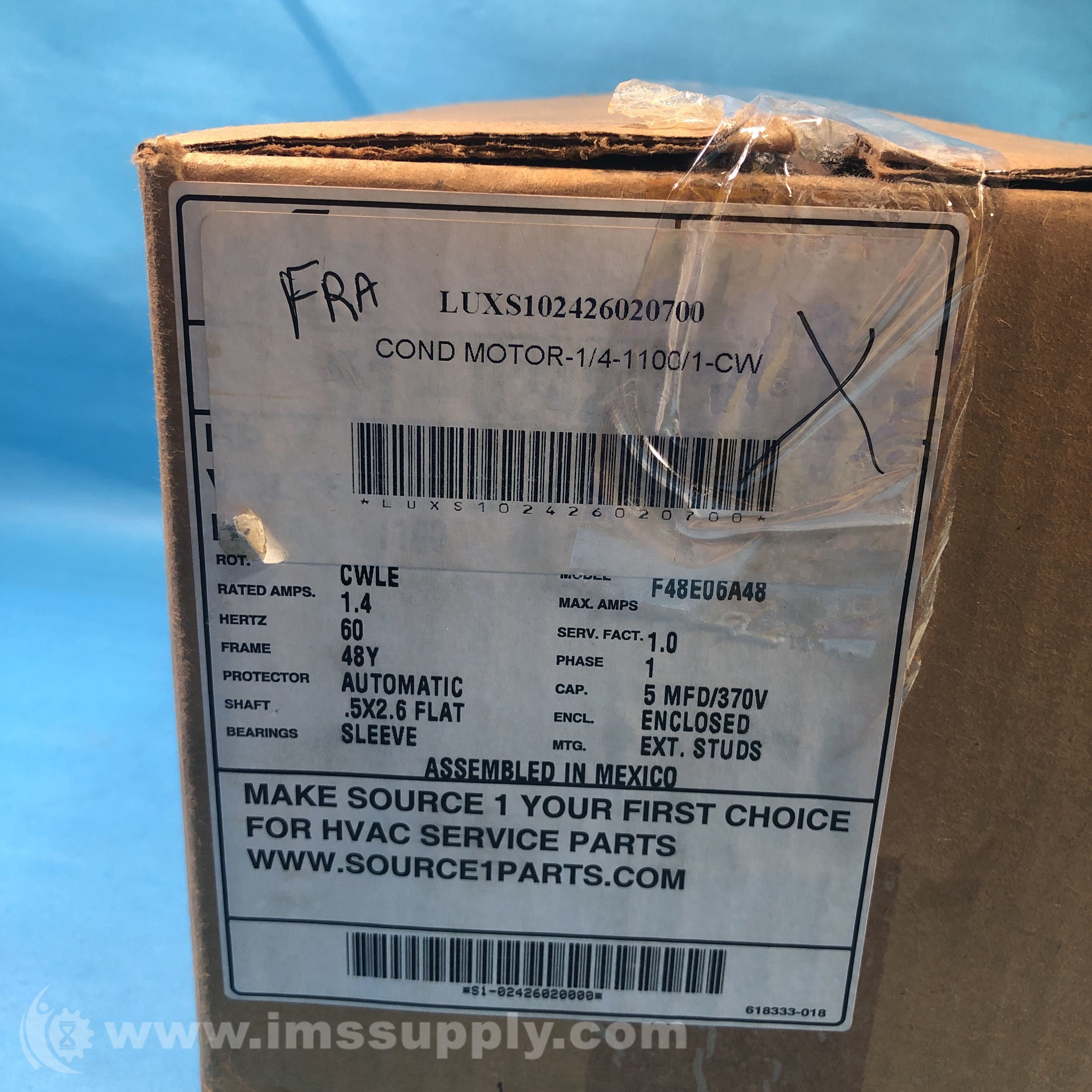 F48E06A48 Motor, 1 Phase, 1/4 HP, 48Y Frame, 1.4A, 60Hz - IMS Supply