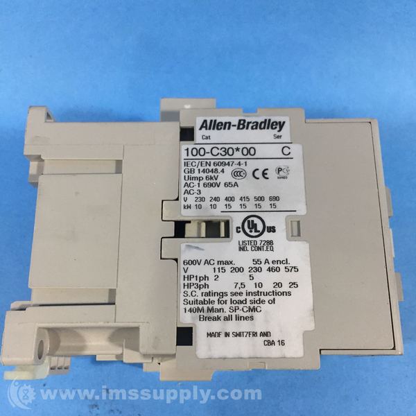 Allen Bradley 100-C30*00 Series C 3 Phase IEC Contactor, AC Coil - IMS  Supply