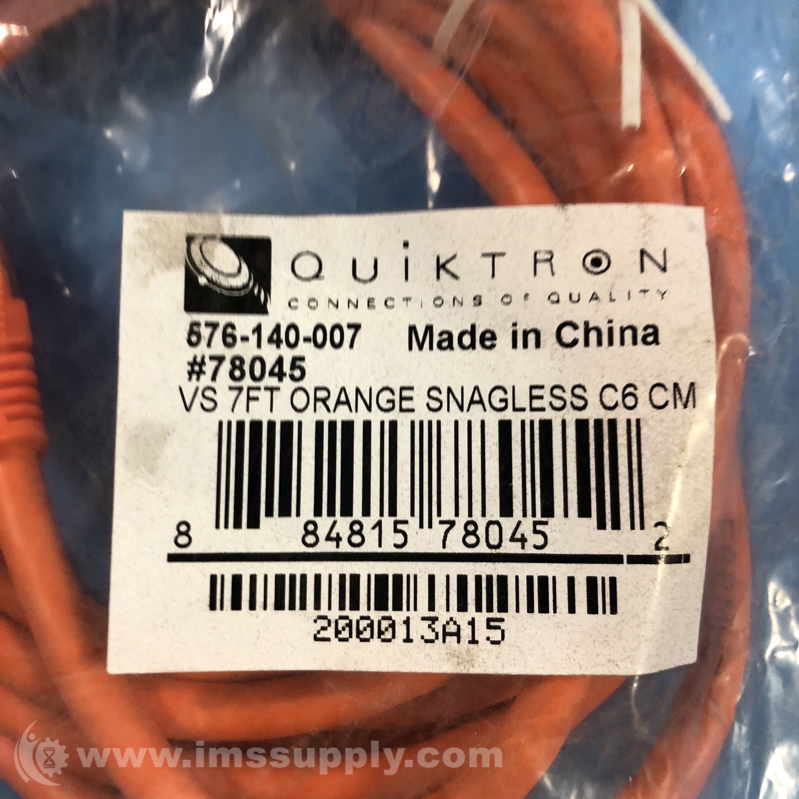 Quiktron 576140007 VS 7FT Orange Snagless C6 CM IMS Supply