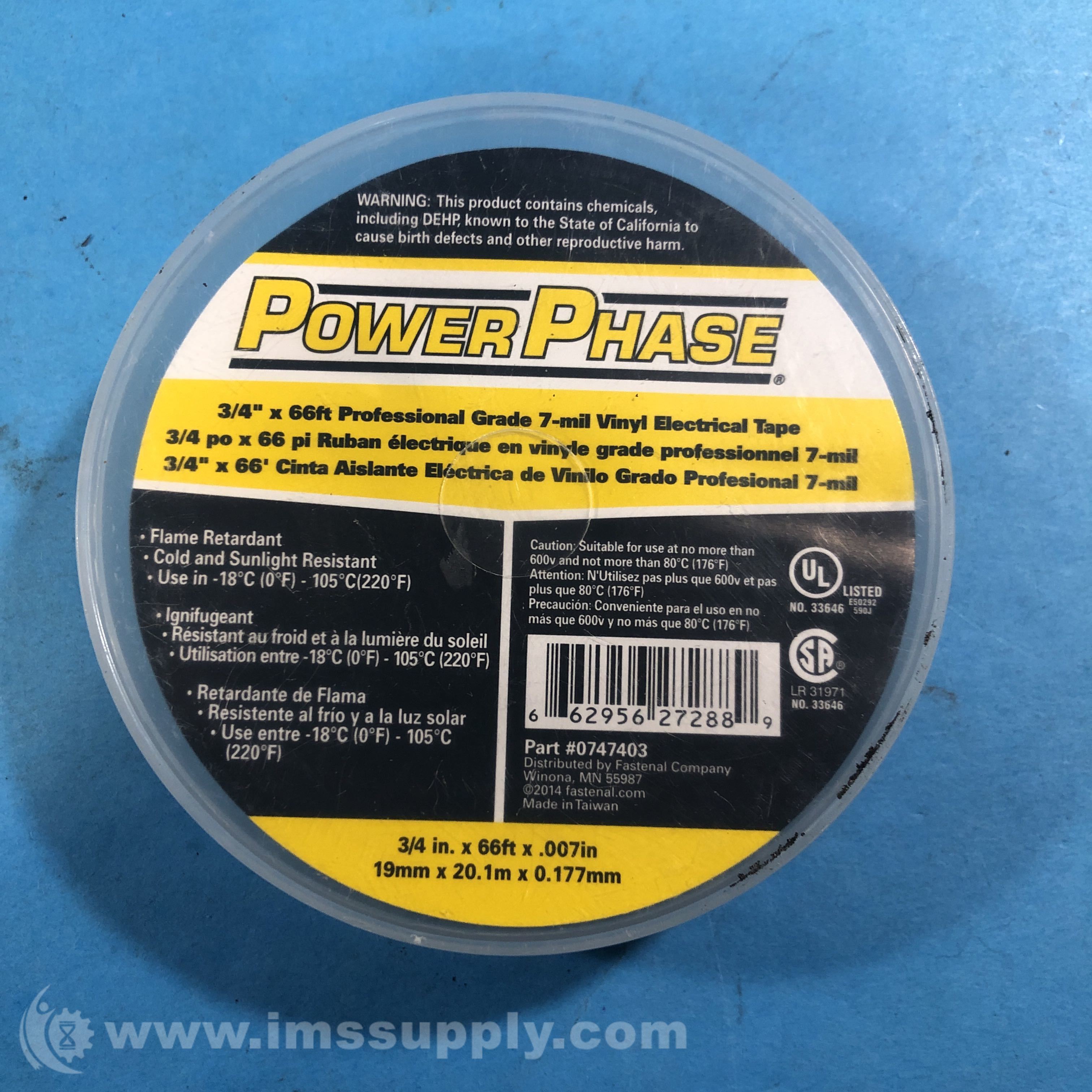 Fastenal 0747403 3/4 X 66' Black 7mil Vinyl Electrical Tape IMS Supply