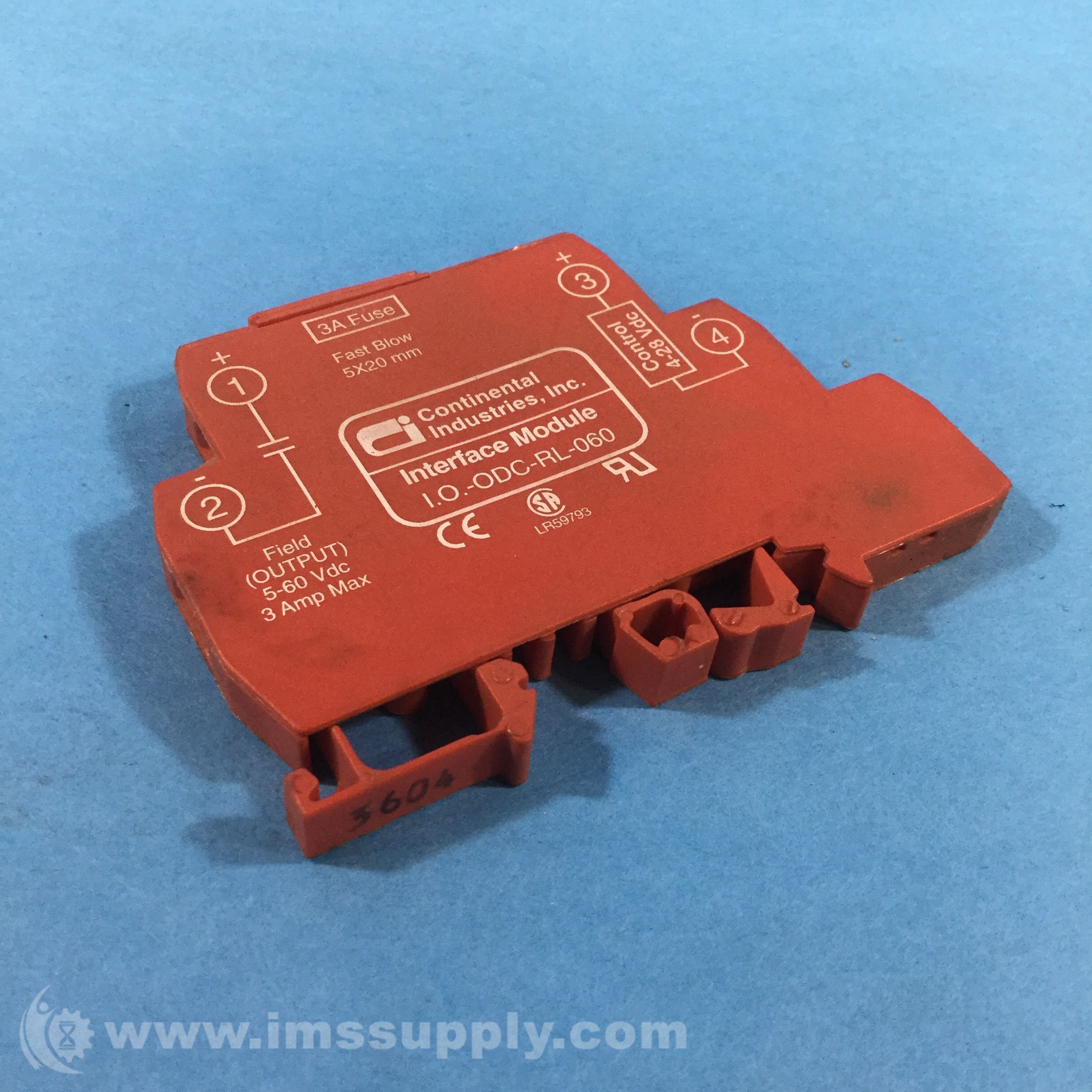 Continental Industries Red Interface Module Relay I.O.-ODC-R0-060 I/P 4-28vdc RO 