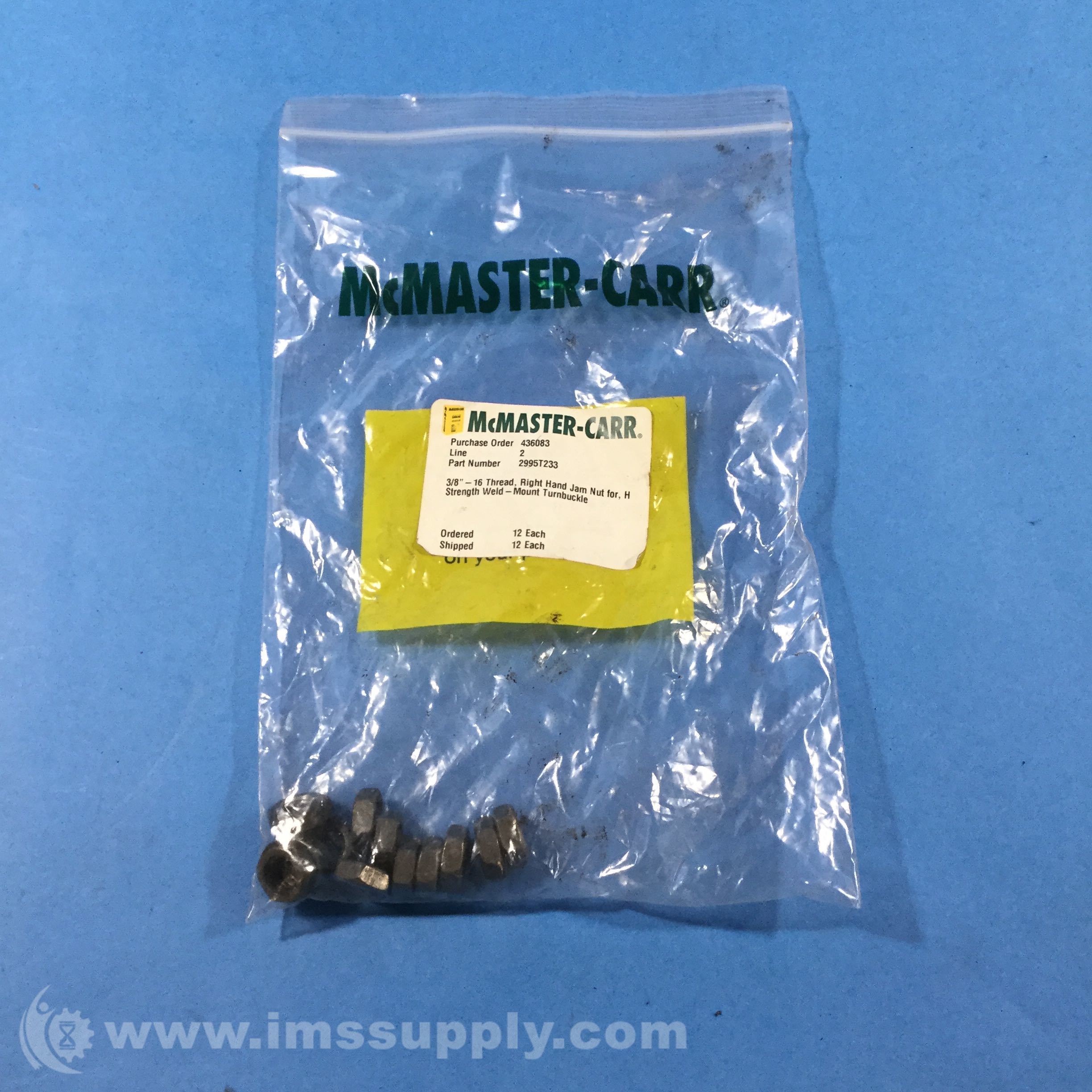 McMasterCarr 2995T233 Jam Nut Set for Steel Turnbuckle, 3/8 IMS Supply
