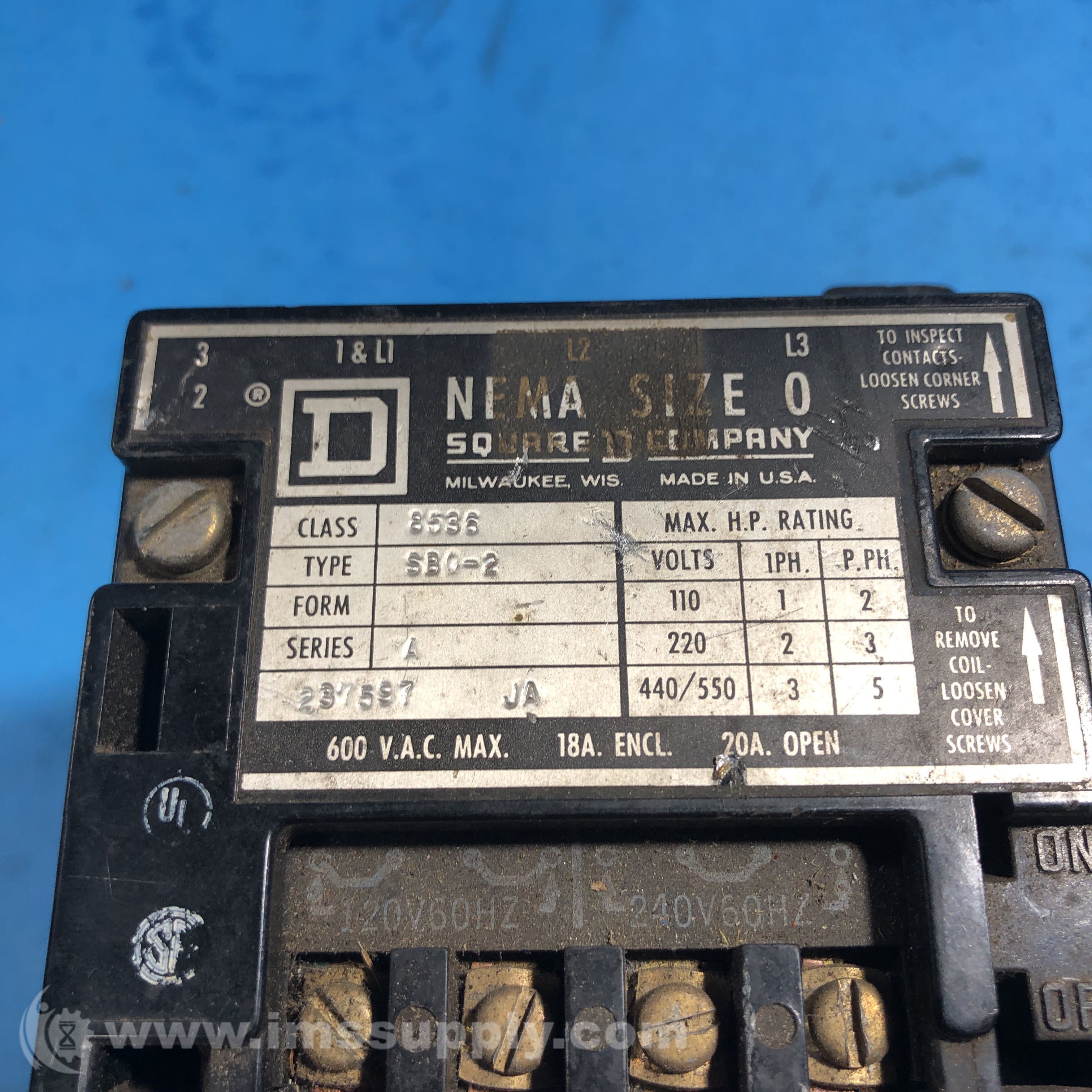 Square D 8536SBO2 Series A Motor Starter, Type SBO IMS Supply
