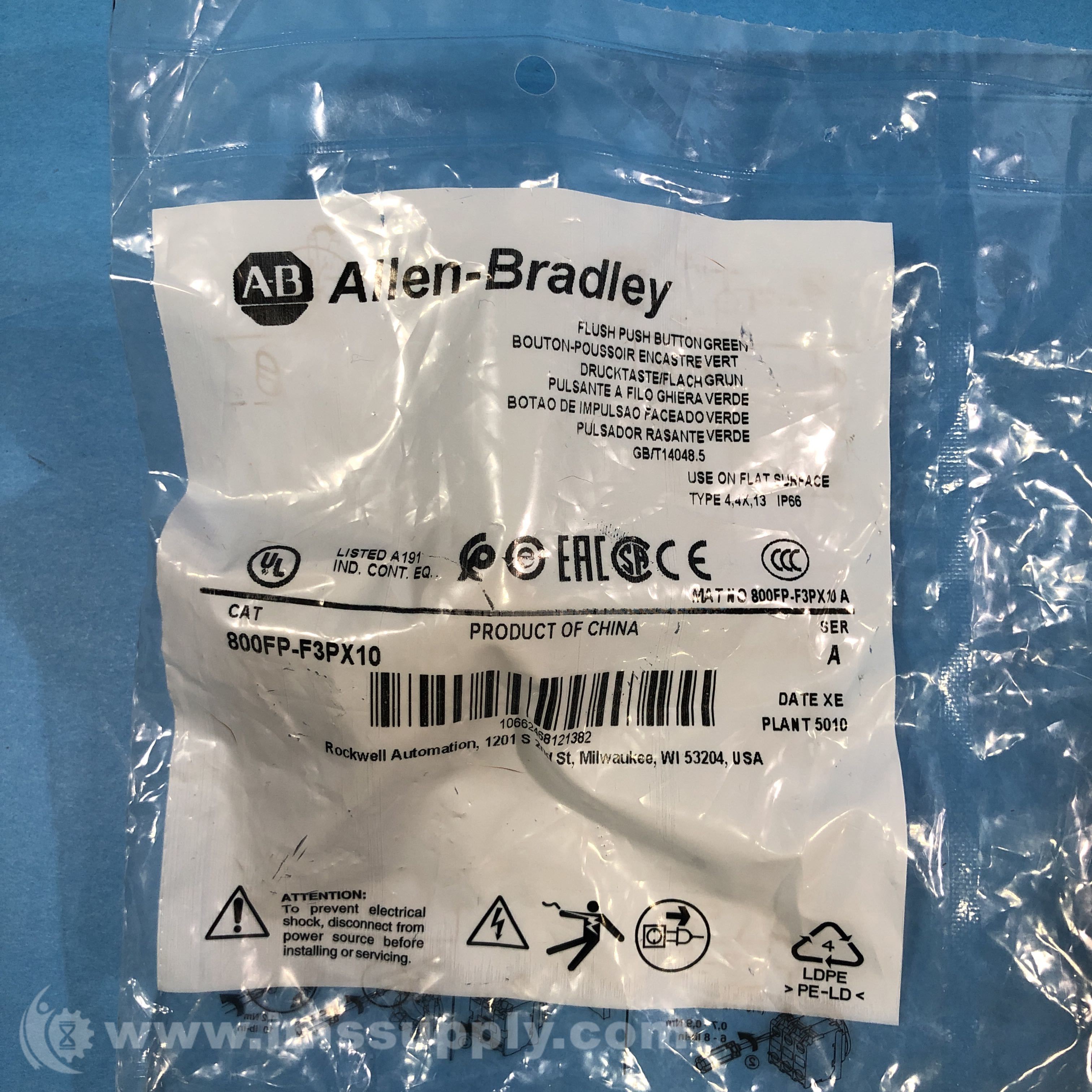 Allen Bradley 800FP-F3PX10 Series A Flush Green Head Push Button - IMS ...
