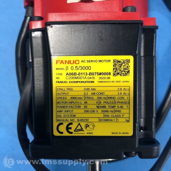 Used FANUC AC SERVO MOTOR A06B-0113-B075 
