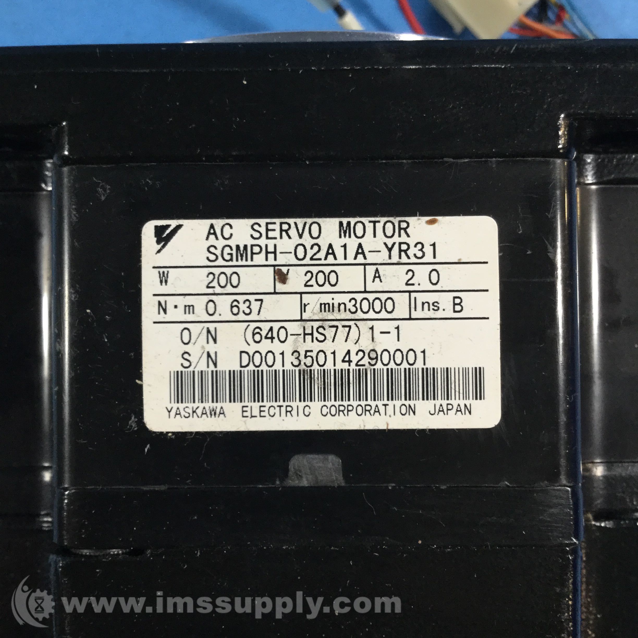 Yaskawa SGMPH-02A1A-YR31 Motor Sigma R/B/T Axis - IMS Supply Yaskawa SGMPH-02A1A-YR31 Motor Sigma R/B/T Axis - IMS Supply