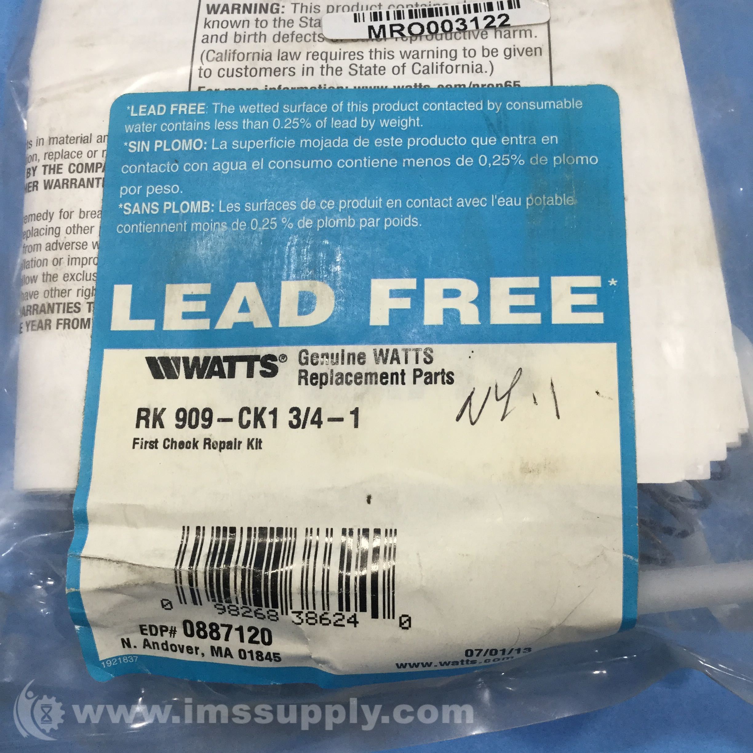 Watts RK 909CK1 3/41 First Check Repair Kit, 3/4 1 IMS Supply