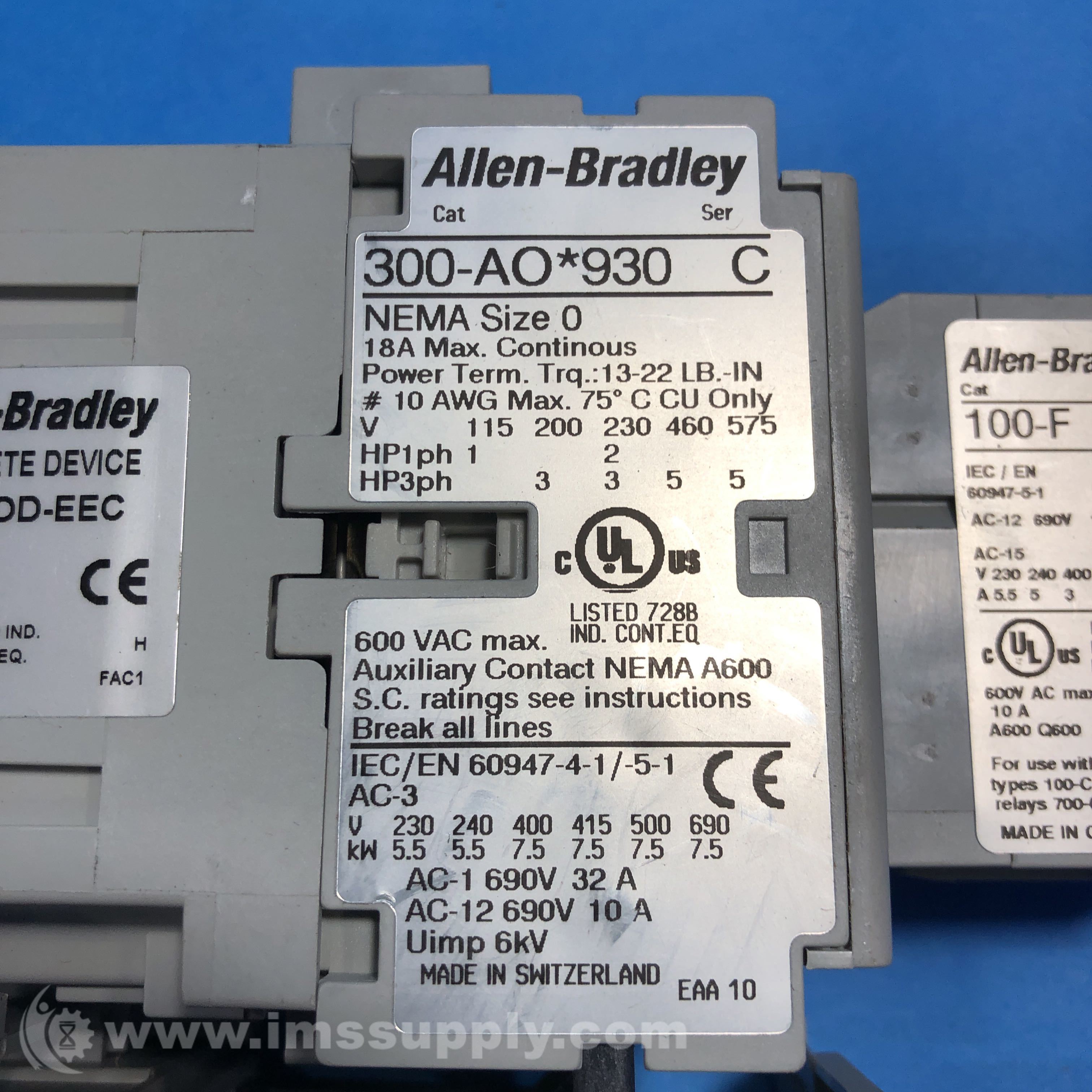 Allen Bradley 300AO*930 Series C NEMA Size 0 Contactor IMS Supply