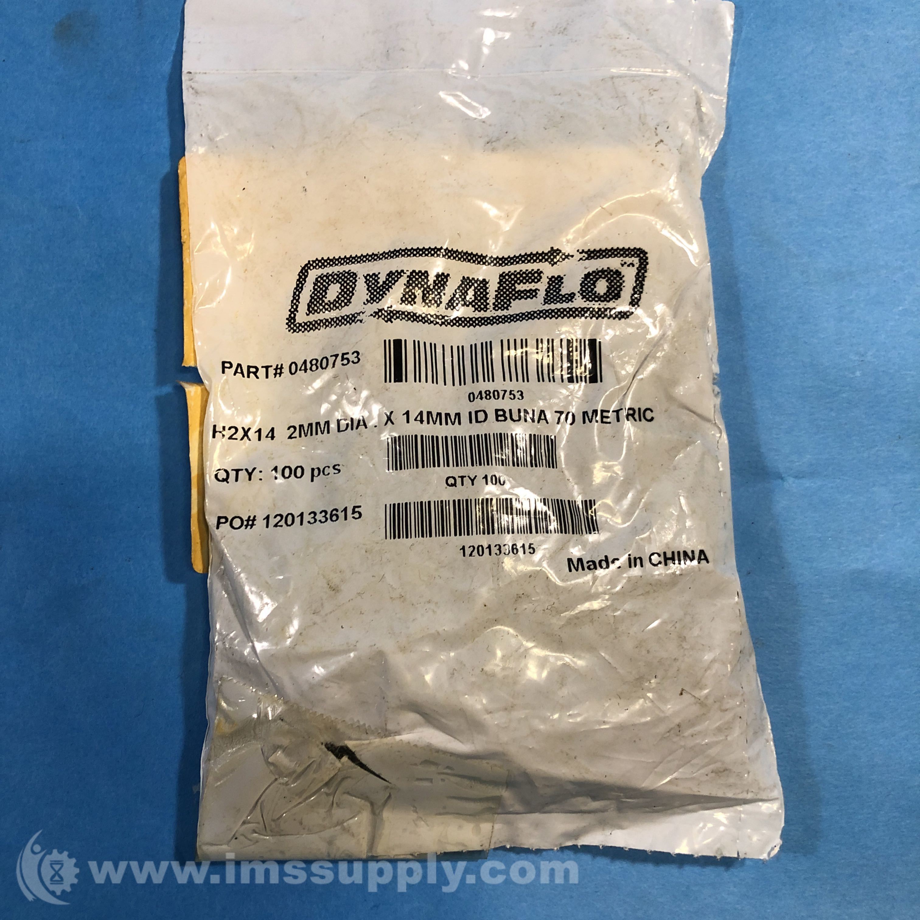 Dynaflo 0480753 Bag of 100 O Rings, 2 mm DIA x 14 mm ID IMS Supply