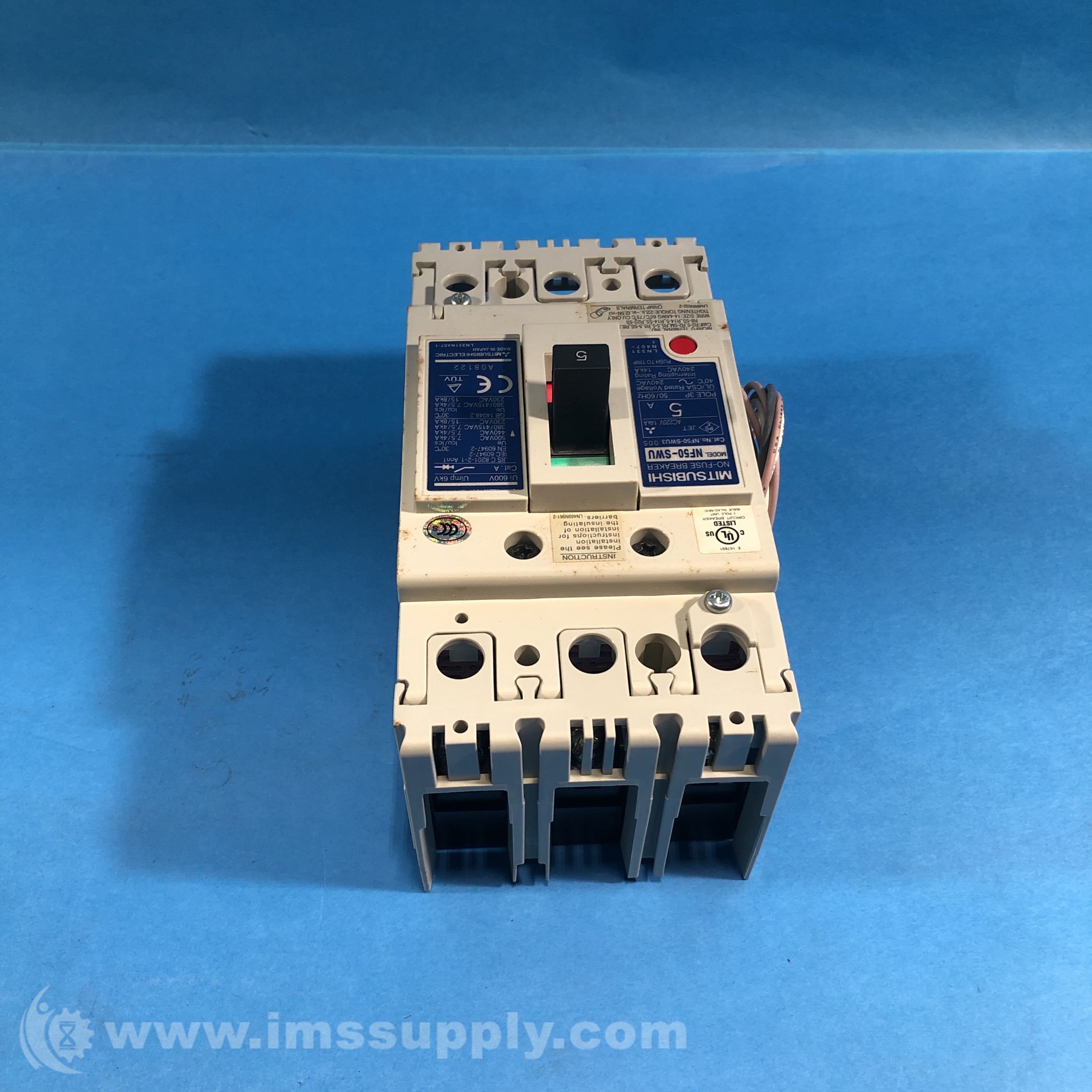 Mitsubishi NF50-SWU3-005 No-fuse Breaker, 3 Poles, 5 A - IMS Supply