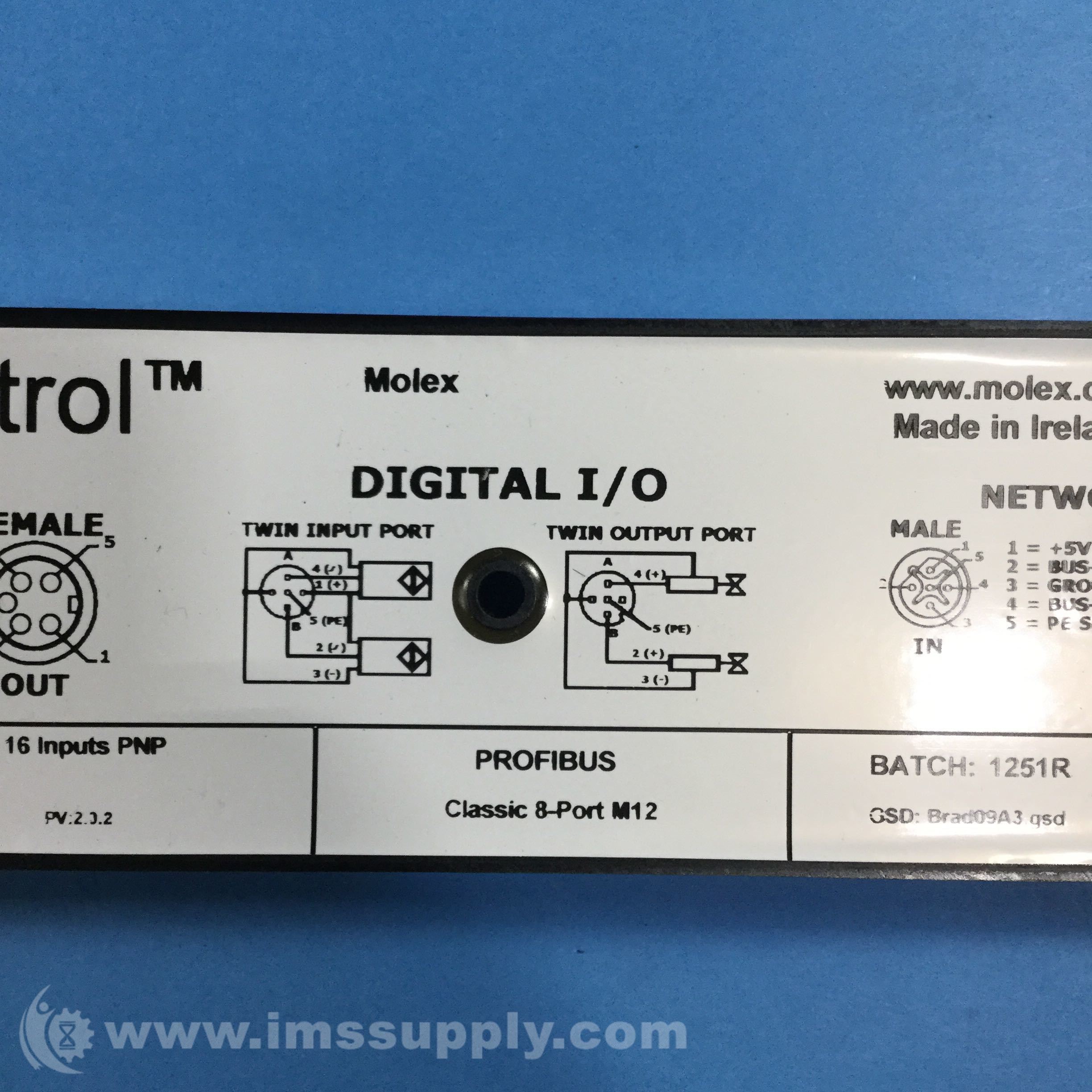 Molex TCDPB-8D0P-B1U Brad Control Digital I/O, 1120380031 - IMS Supply