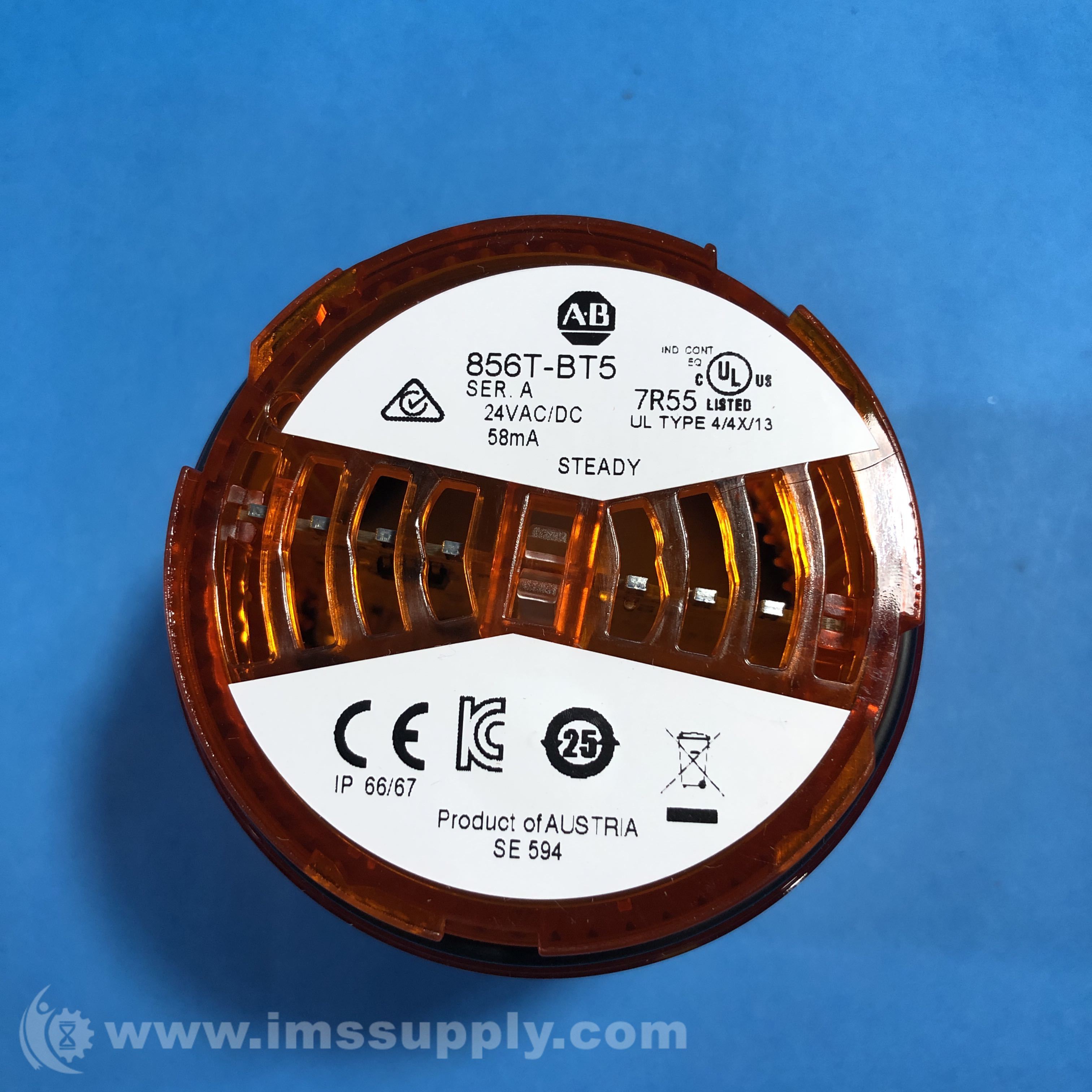 Allen Bradley 856TBT5 Series A 70 mm Stack Light, Amber IMS Supply