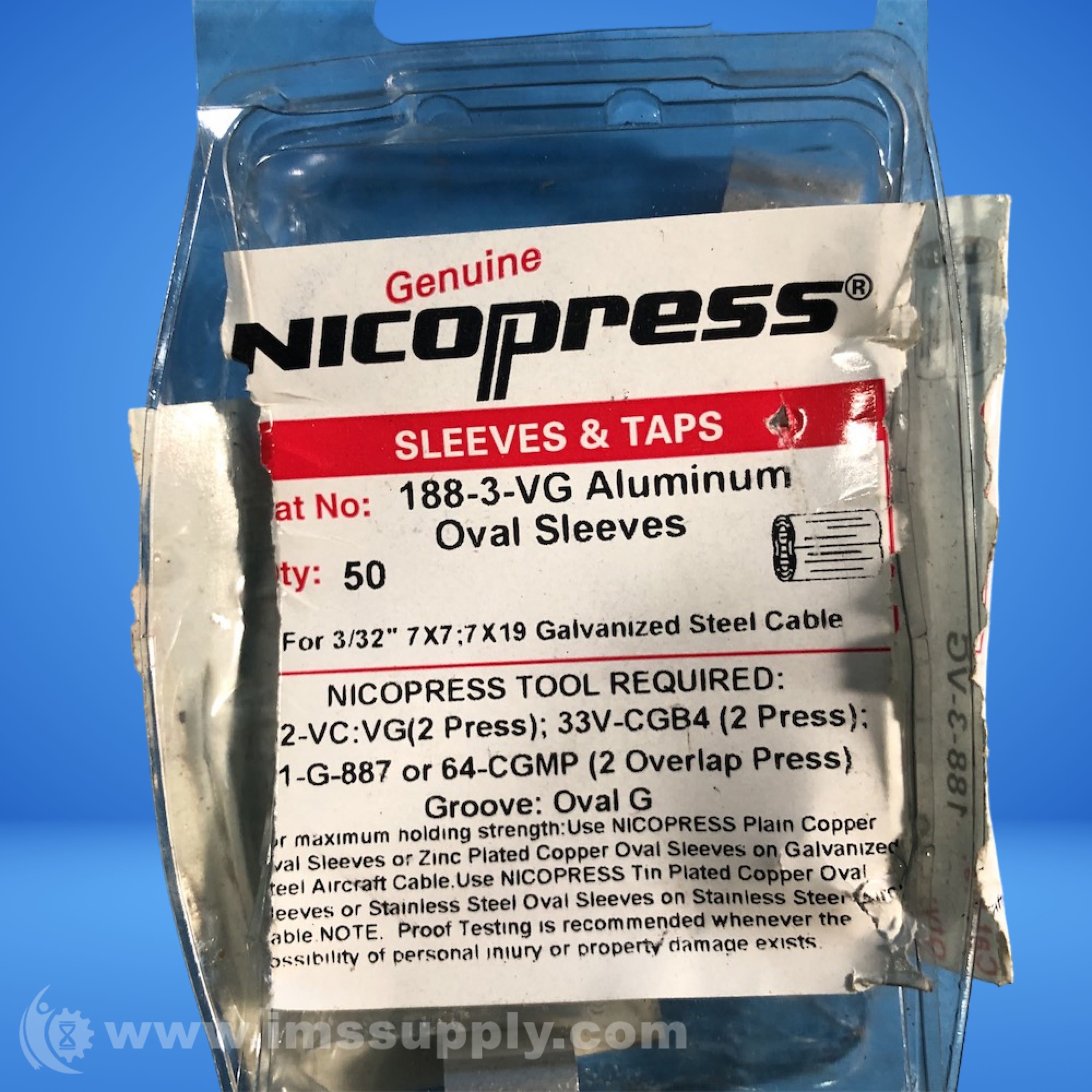 Nicopress 188-3-VG Aluminum Oval Sleeves Box of 50 - IMS Supply