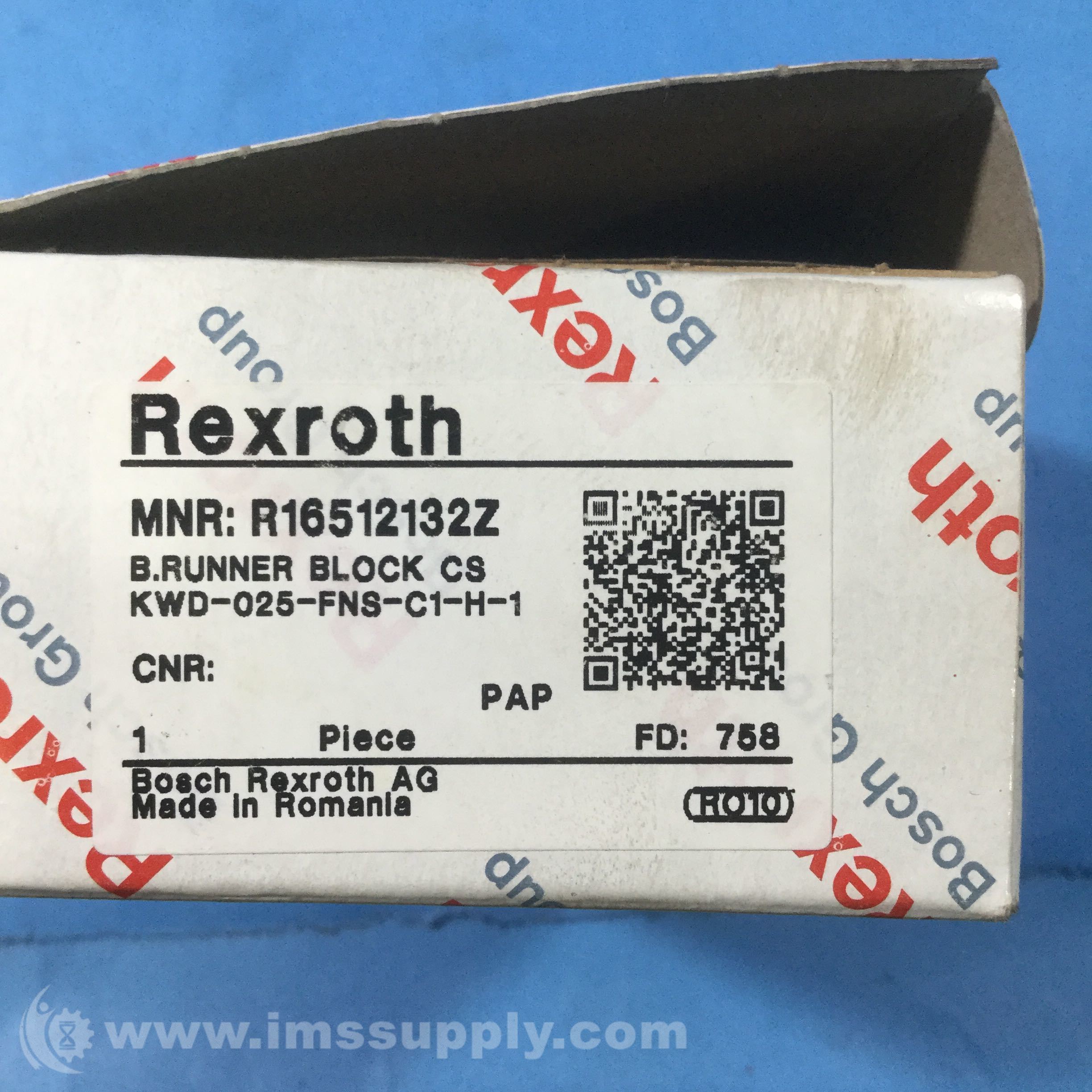 Rexroth R16512132Z B. Runner Block CS KWD025FNSC1H1 IMS Supply