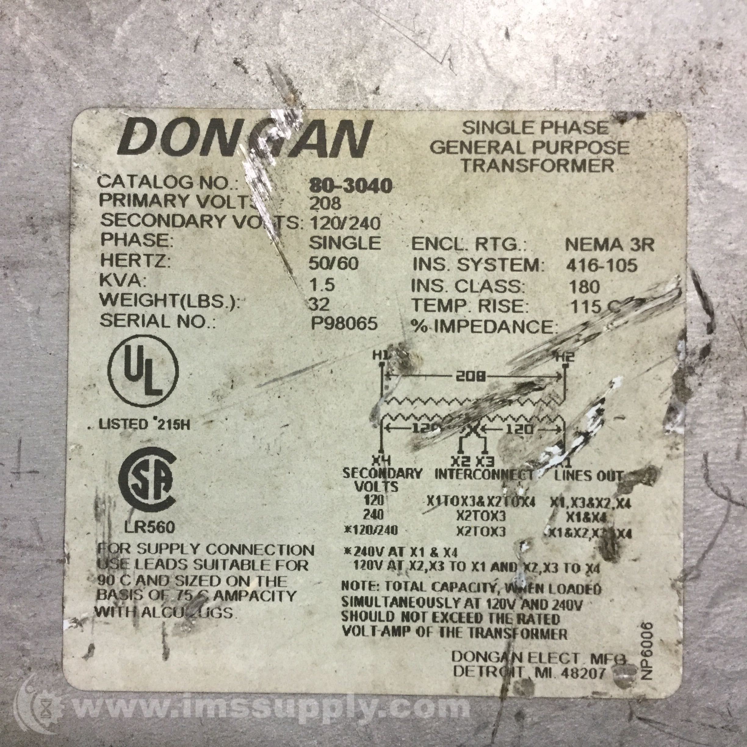 Dongan 803040 Single Phase General Purpose Transformer IMS Supply
