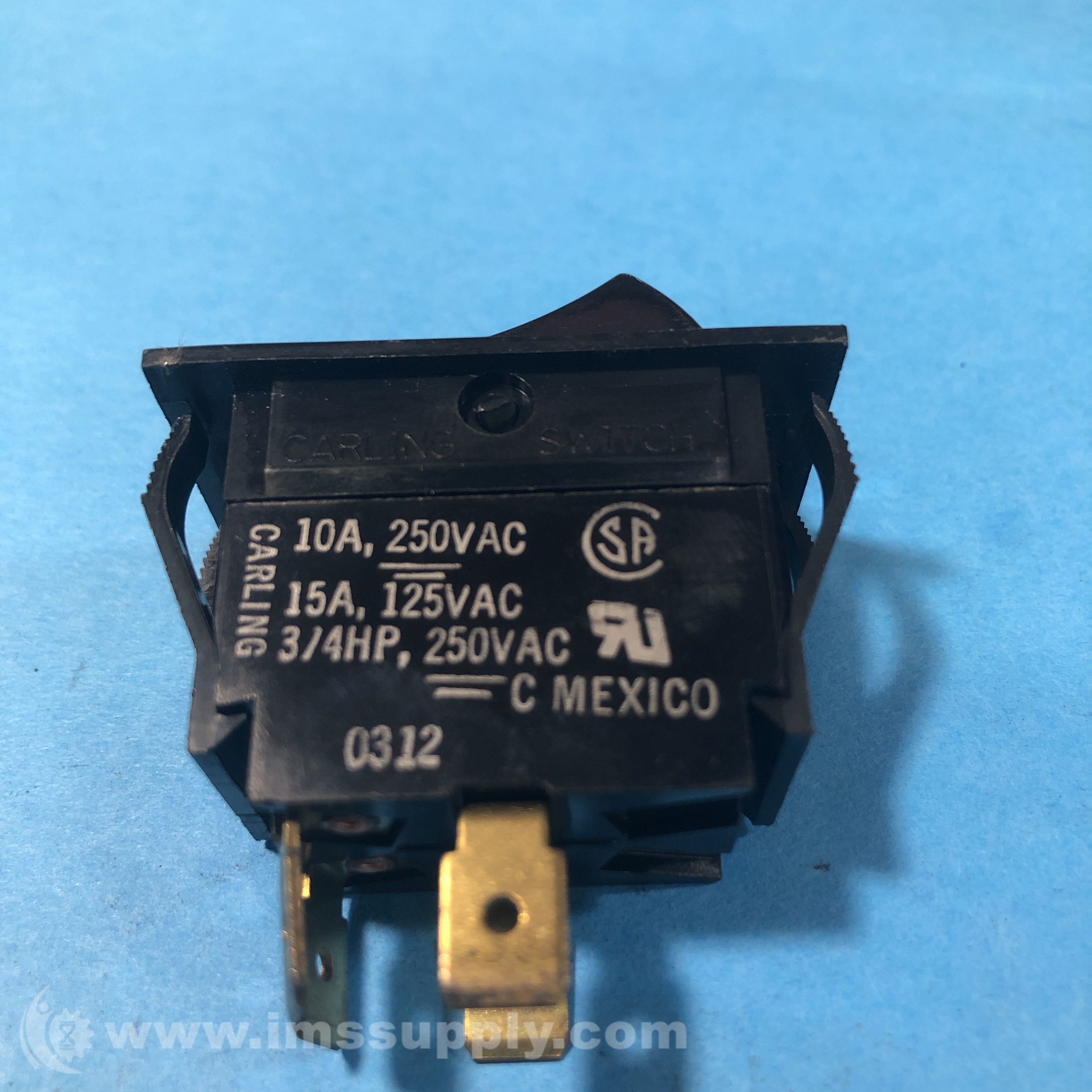 Carling Switch 0312 Rocker Switch, 10A, 250VAC/15A, 125VAC, 3/4HP IMS