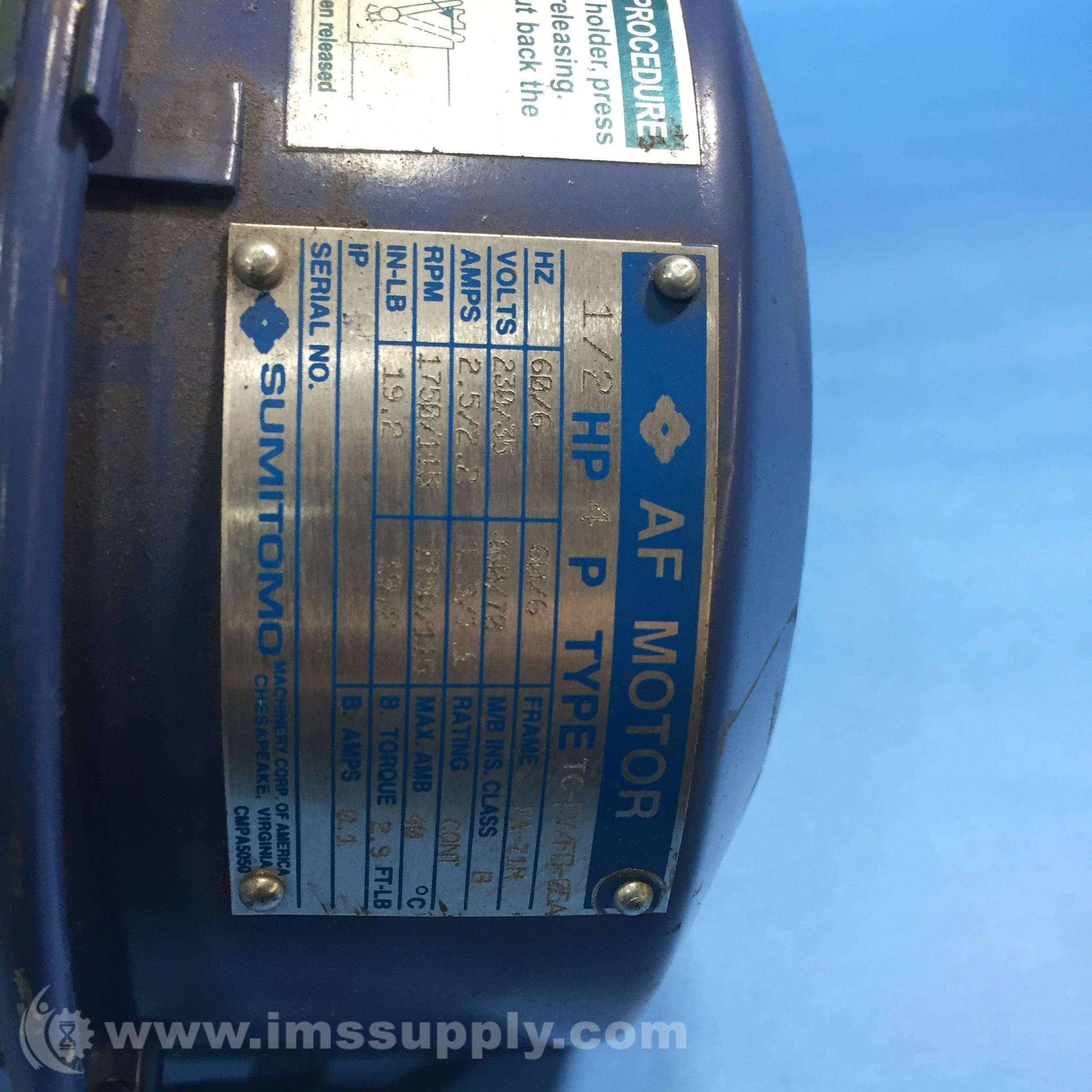 【Motomo】 SUMITOMO CNHM08-6095YA-B-21 21:1 83.3 RPM 3/4 HP TC-FX 230V