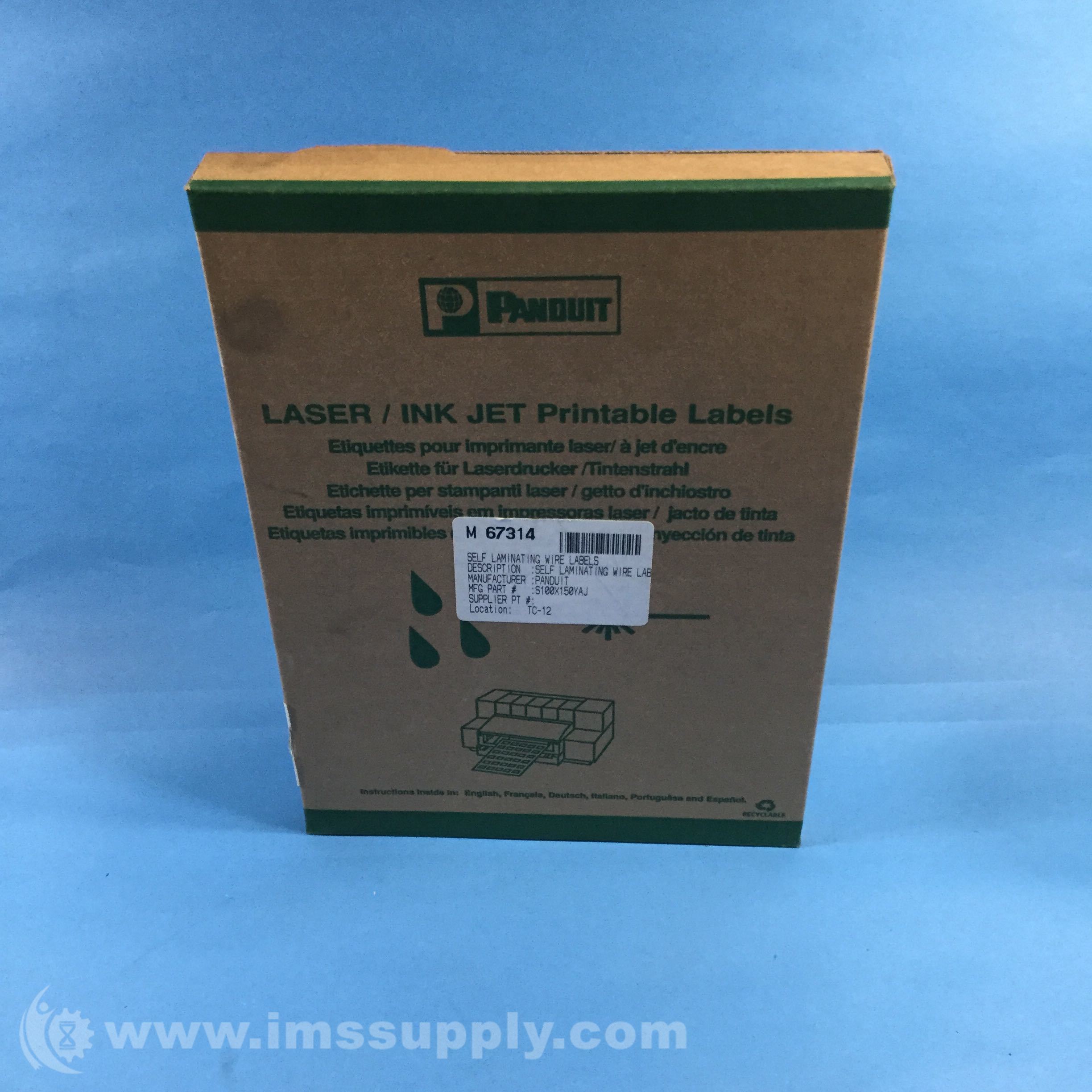 Panduit S100X150YAJ Laser/ink jet SelfLam Label, Box of 2500 IMS Supply