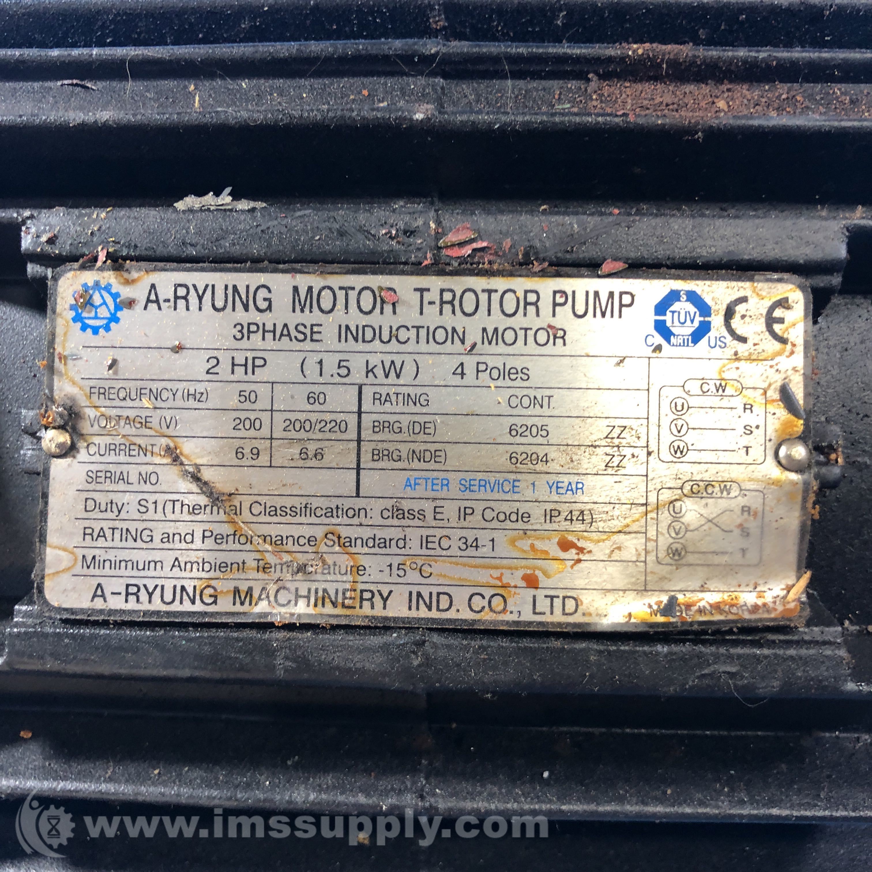 A-Ryung T-Rotor 3 Phase Induction Pump Motor - IMS Supply