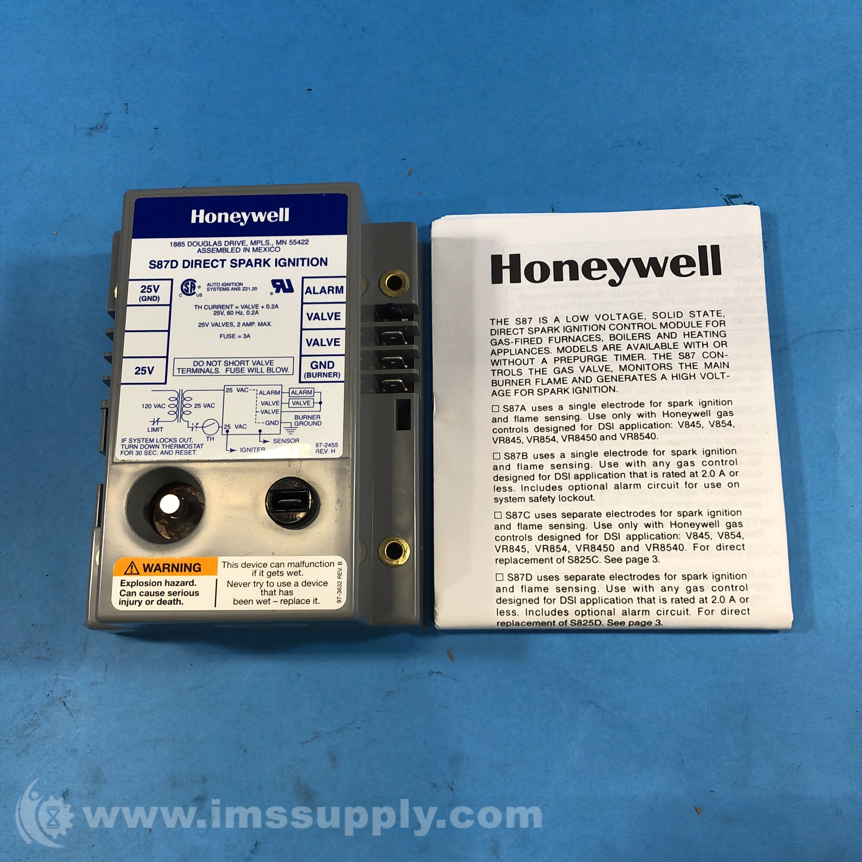 Honeywell S87D1004 Direct Spark Ignition Relay Module IMS Supply