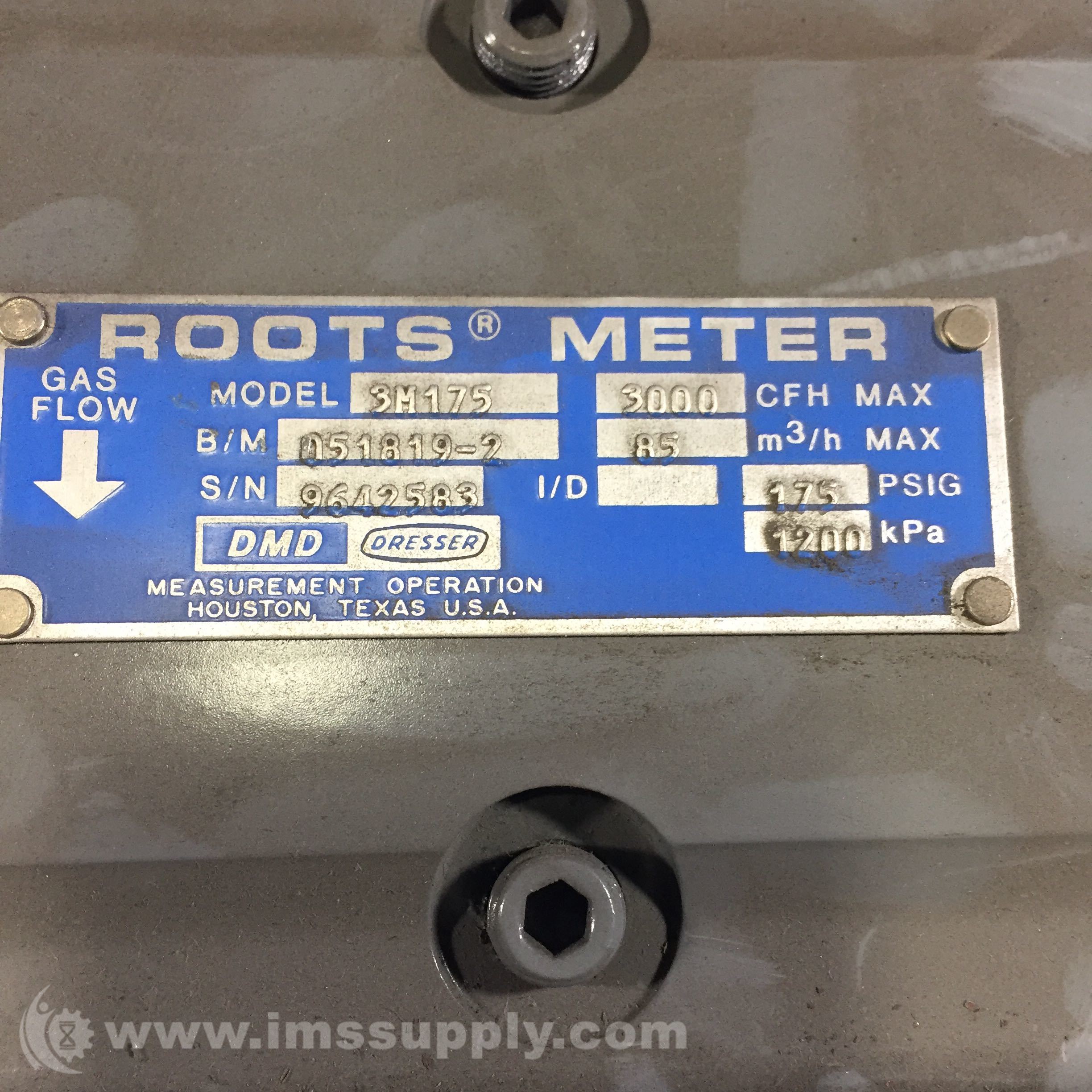 Dresser 3M175 Roots Rotary Gas Meter, 3000 Maximum CFH, 175 PSIG - IMS ...