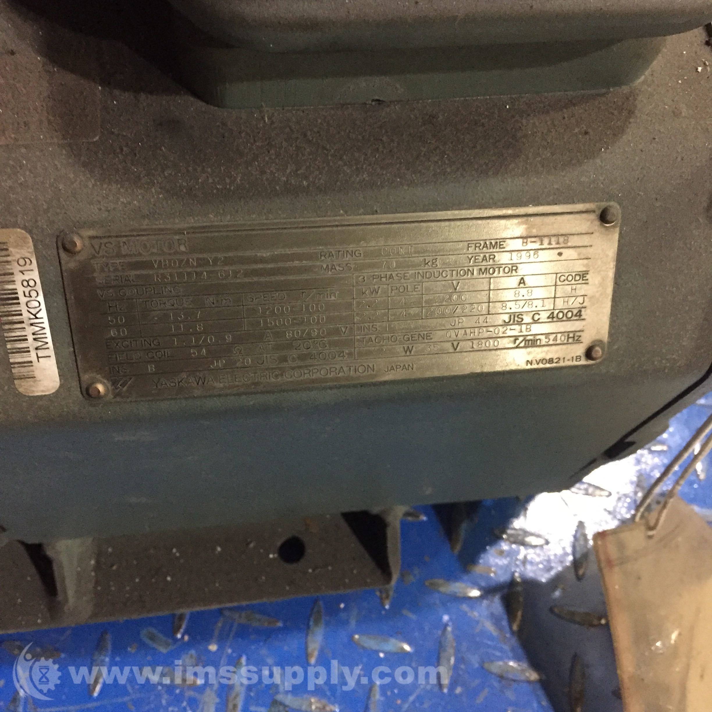 Yaskawa VB0ZN-Y2 3 Phase Induction Motor - IMS Supply